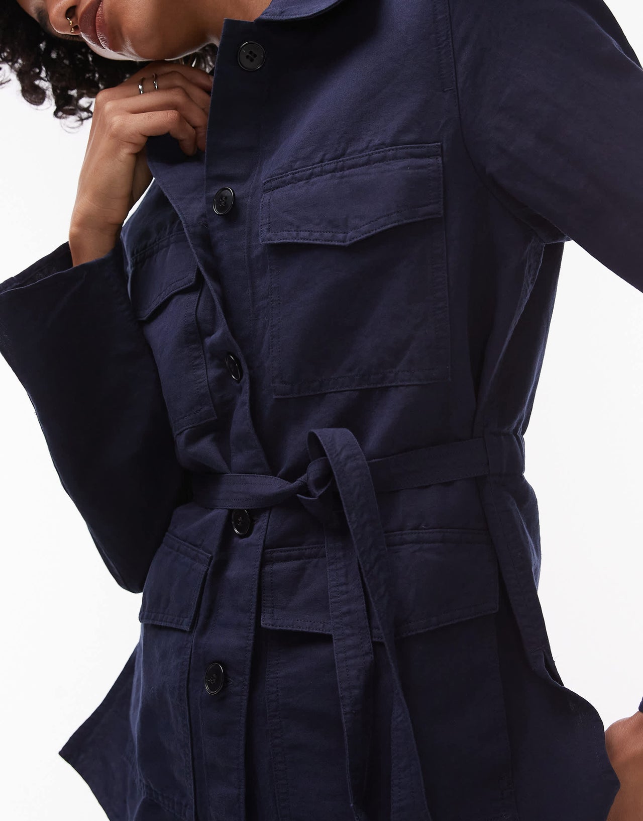 ARKET linen mix shacket in rinse wash indigo with contrast thread front patch pockets