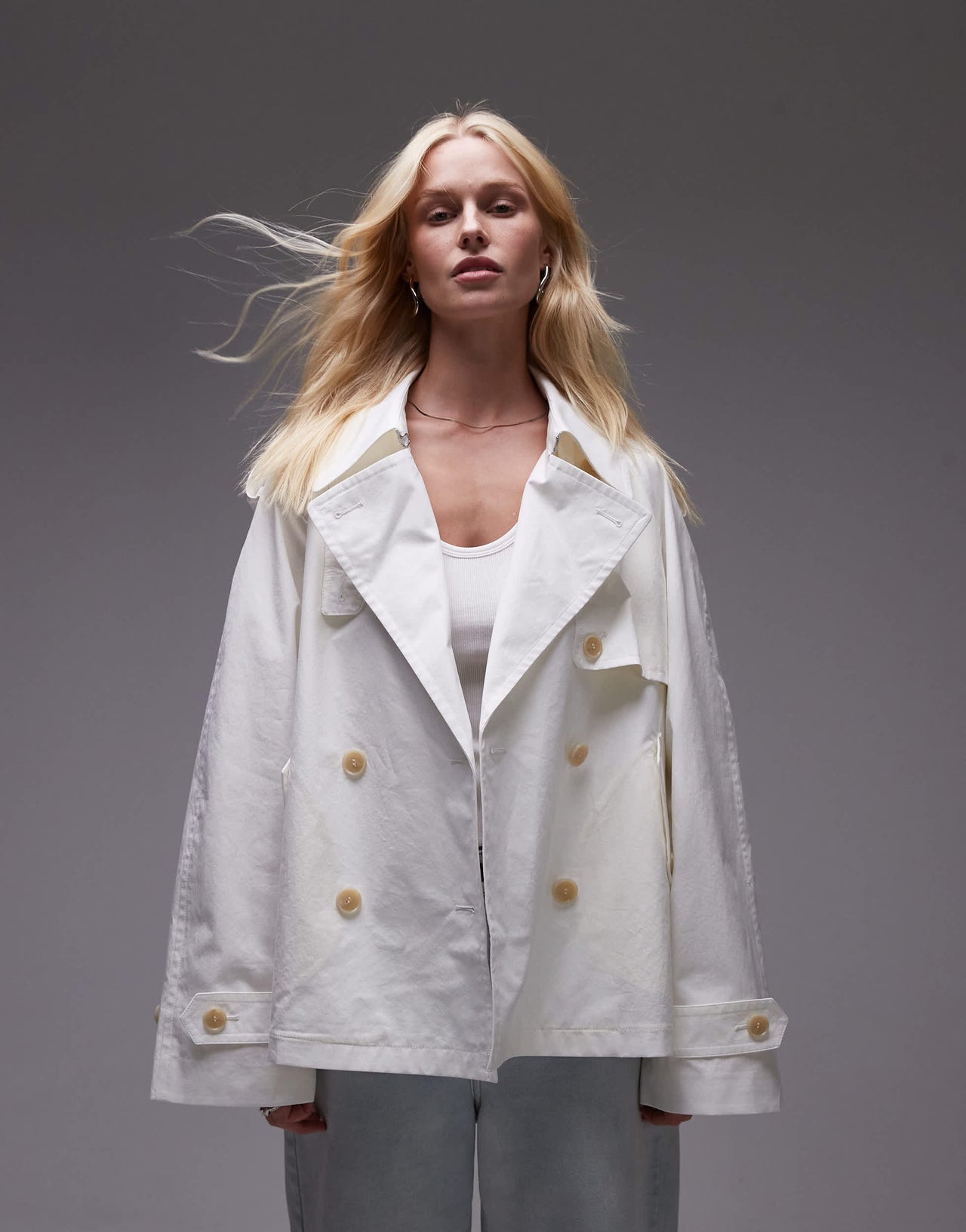 ARKET cropped utility trench coat with storm flap in white