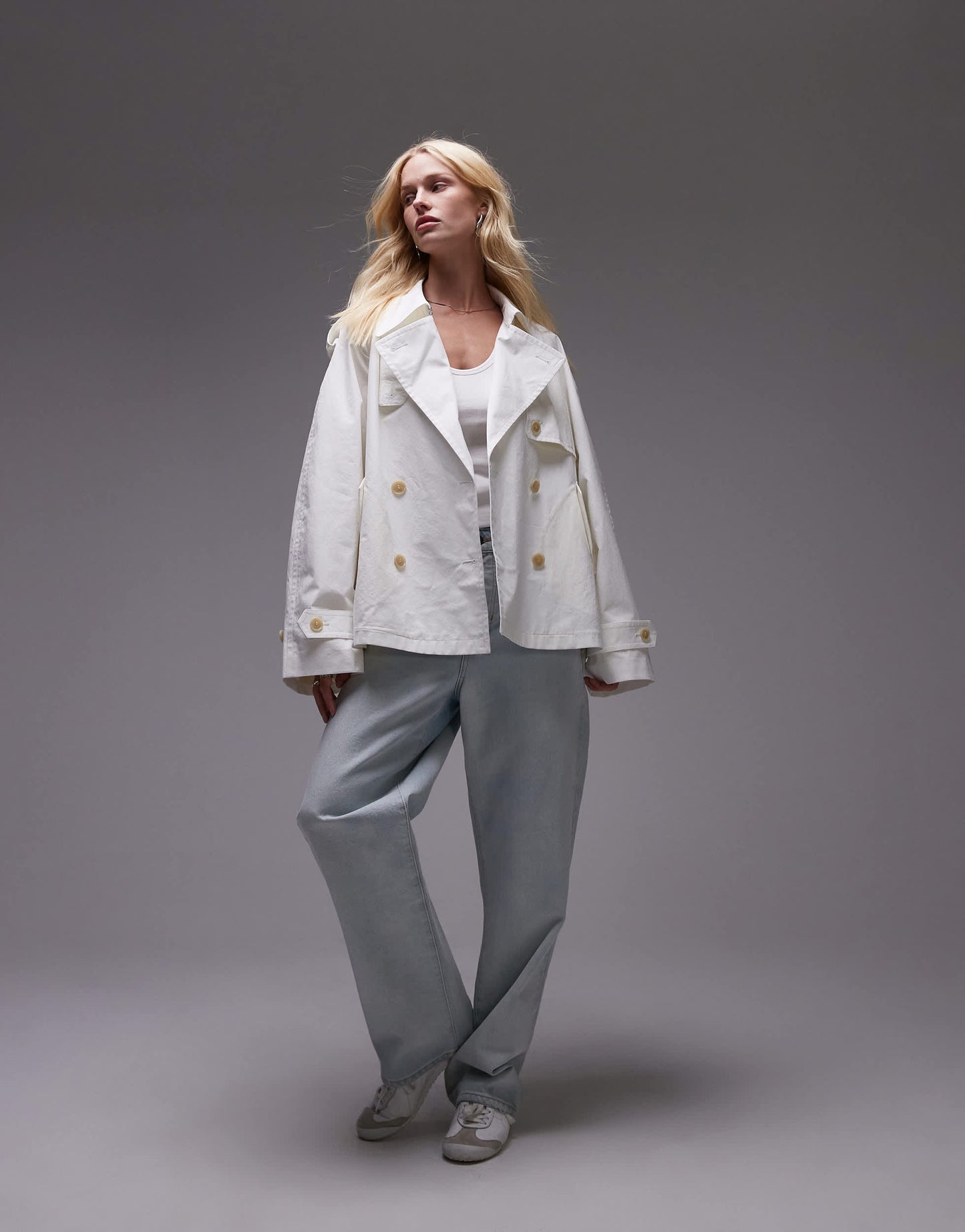 ARKET cropped utility trench coat with storm flap in white