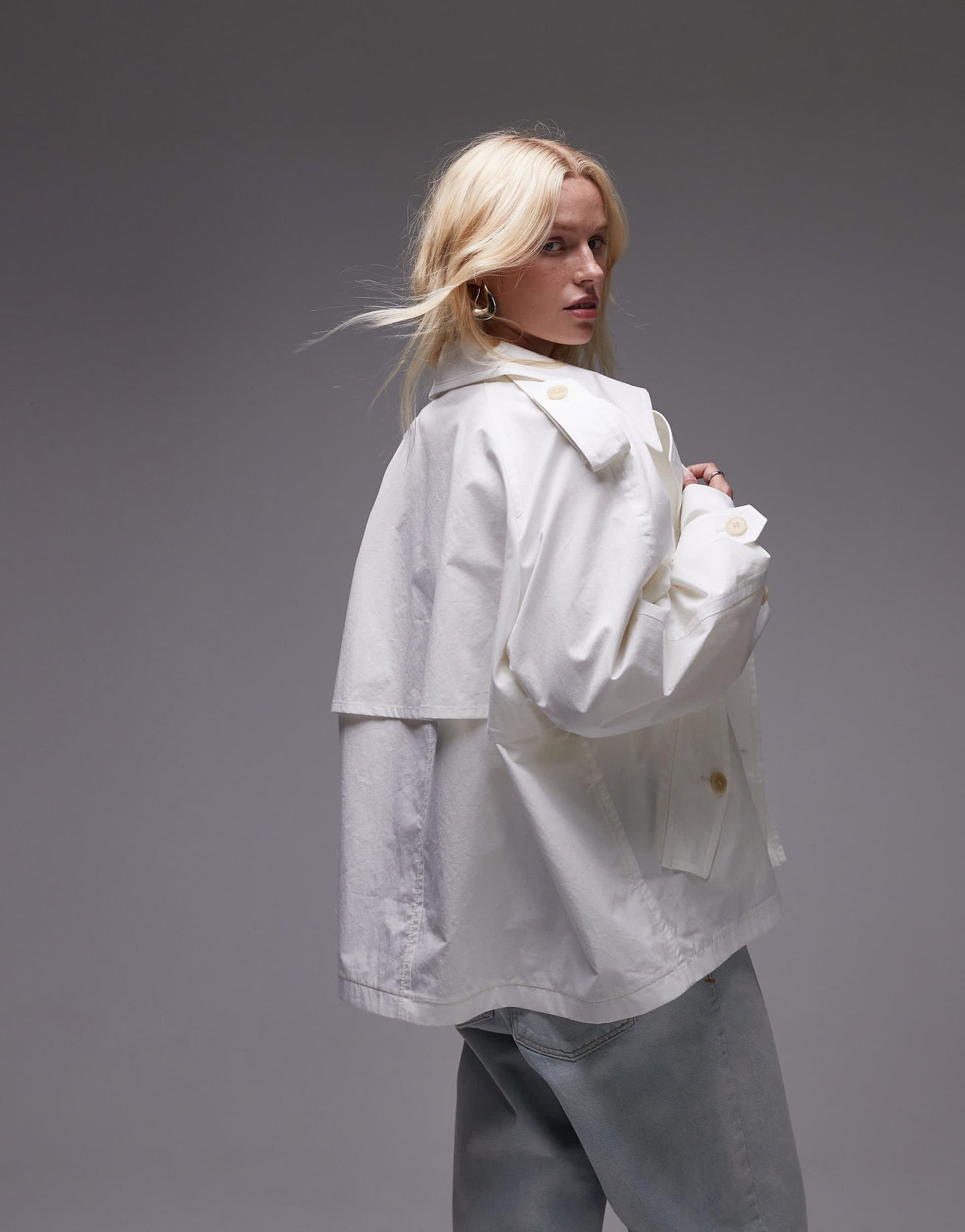 ARKET cropped utility trench coat with storm flap in white