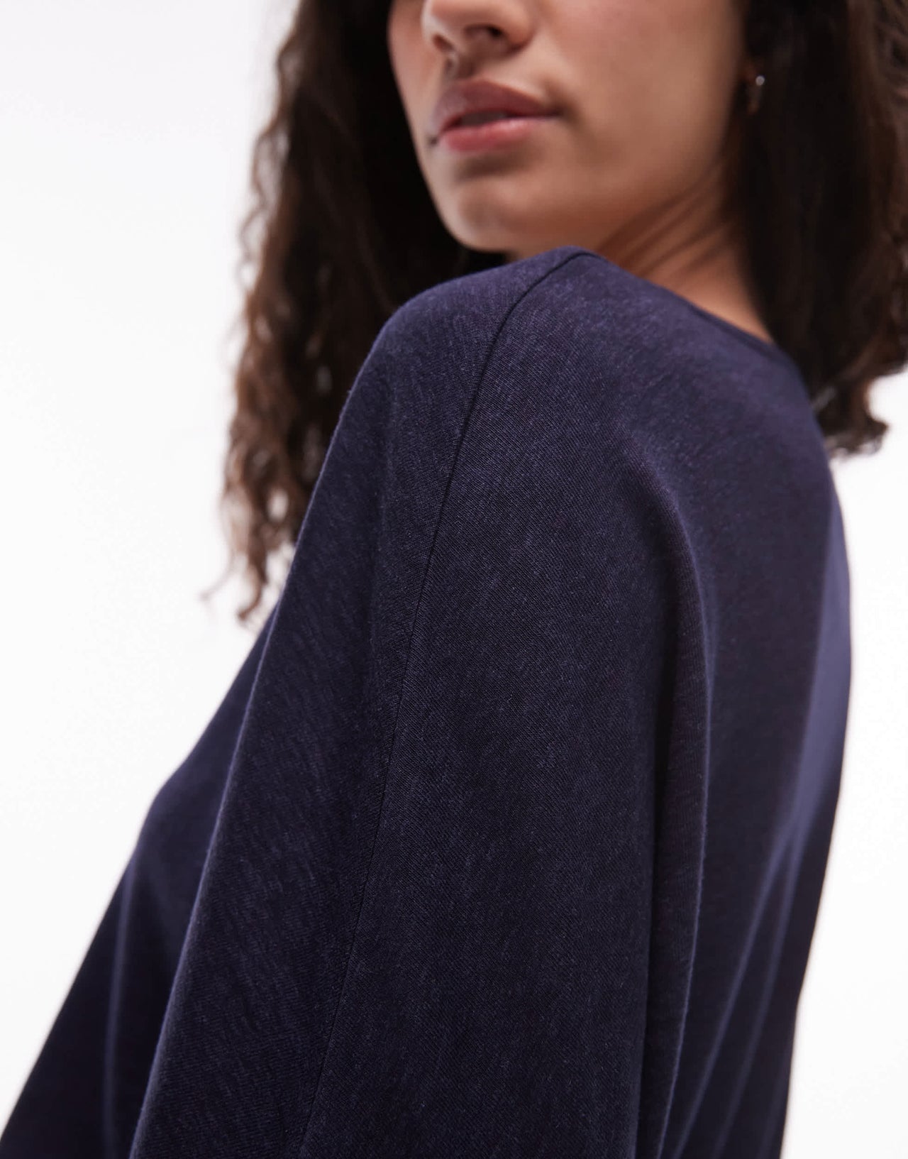 ARKET linen blend relaxed top with seamed long sleeves in navy blue