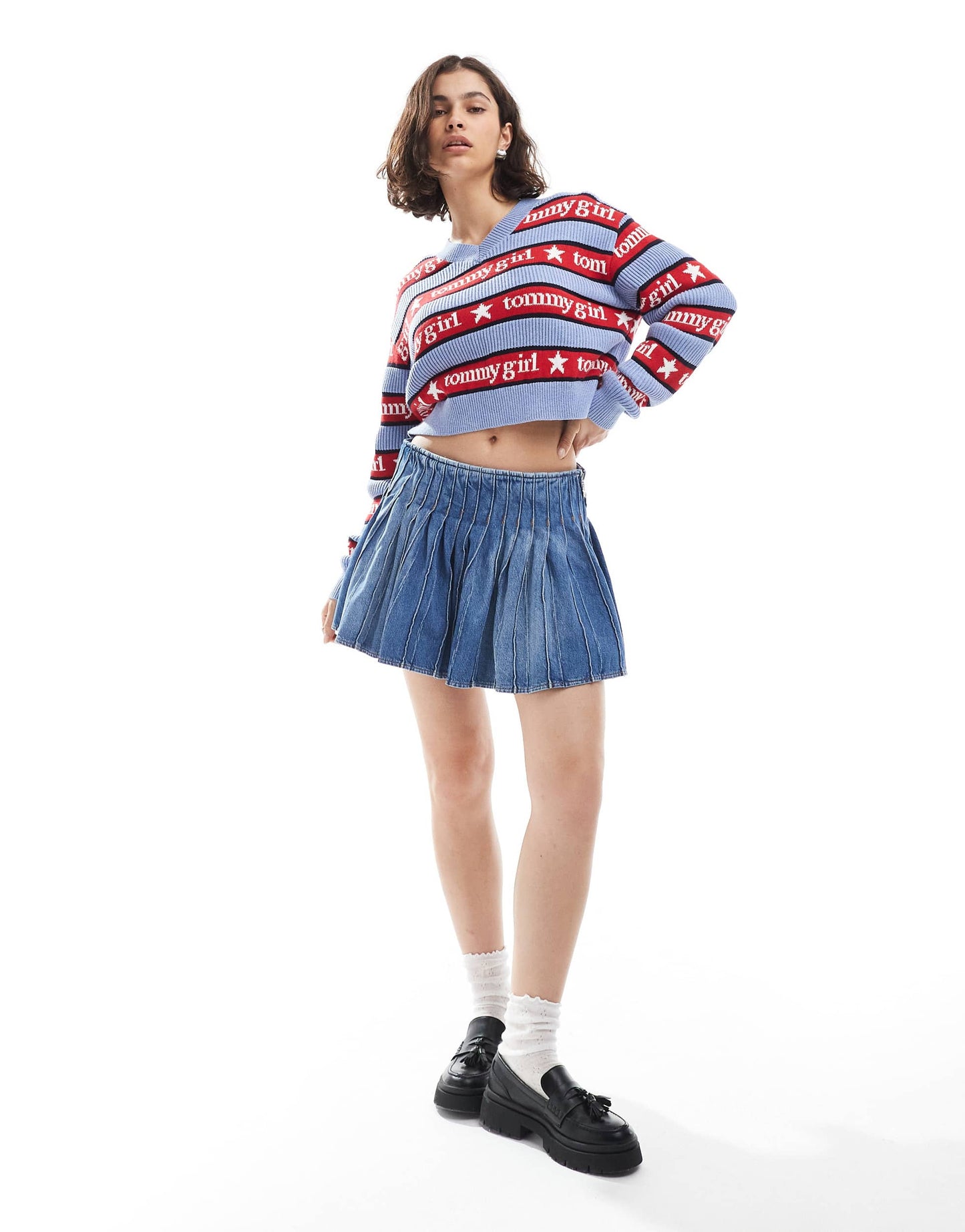 Tommy Jeans tommy girl pleated denim mini skirt in dark wash