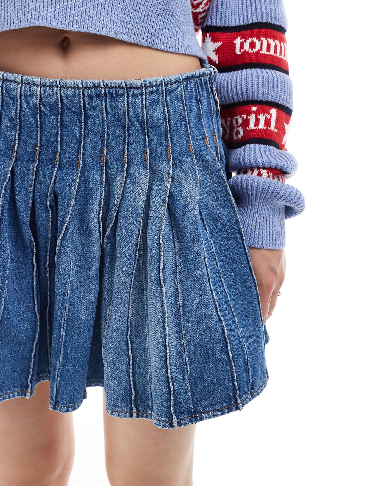 Tommy Jeans tommy girl pleated denim mini skirt in dark wash