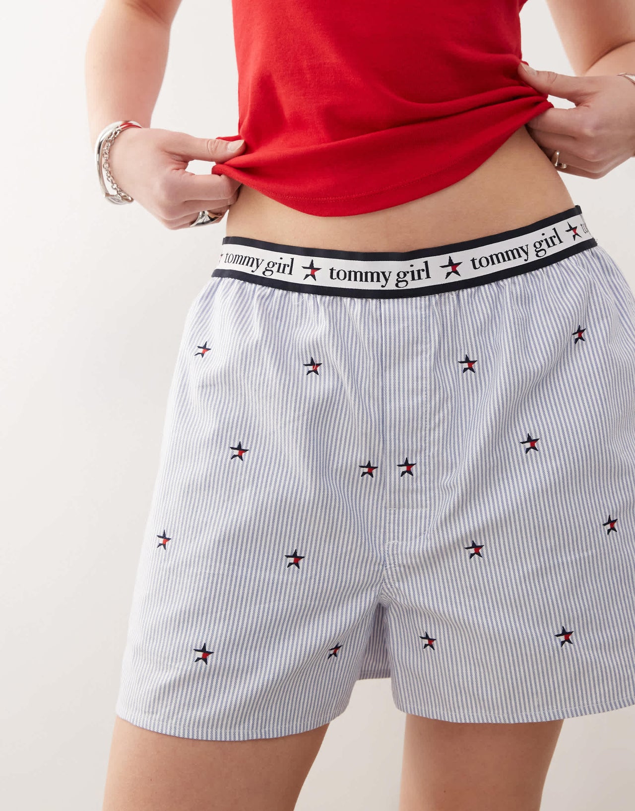 Tommy Jeans tommy girl embroidered boxer shorts in light blue
