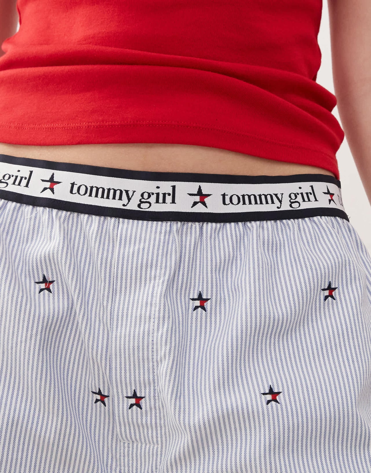 Tommy Jeans tommy girl embroidered boxer shorts in light blue