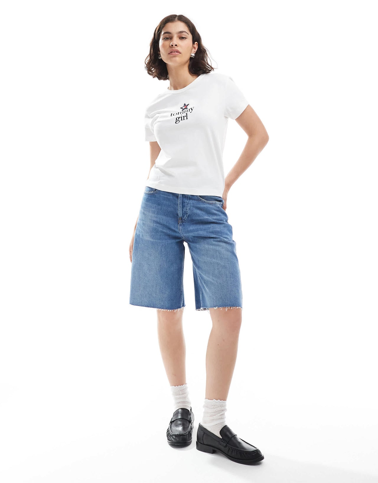 Tommy Jeans tommy girl star denim shorts in dark wash
