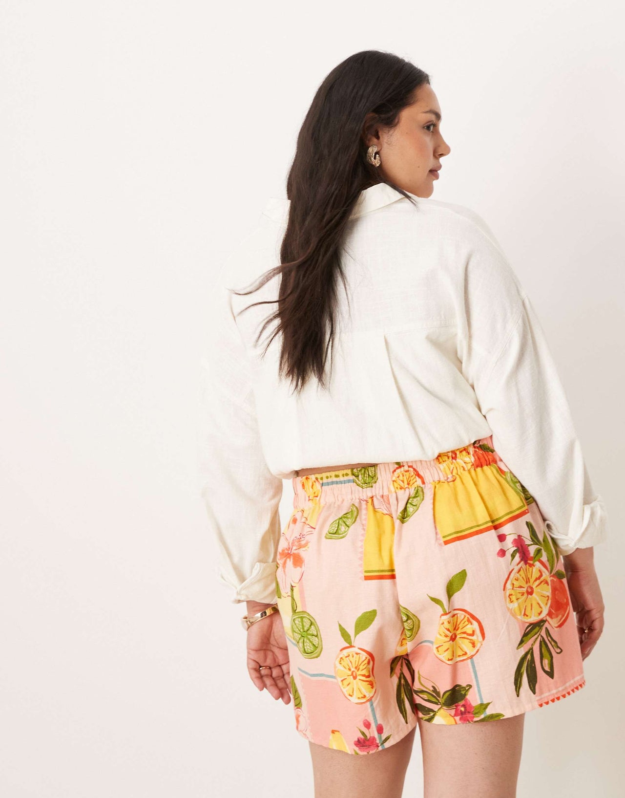 ASOS DESIGN Curve tie waist shorts in fruit print