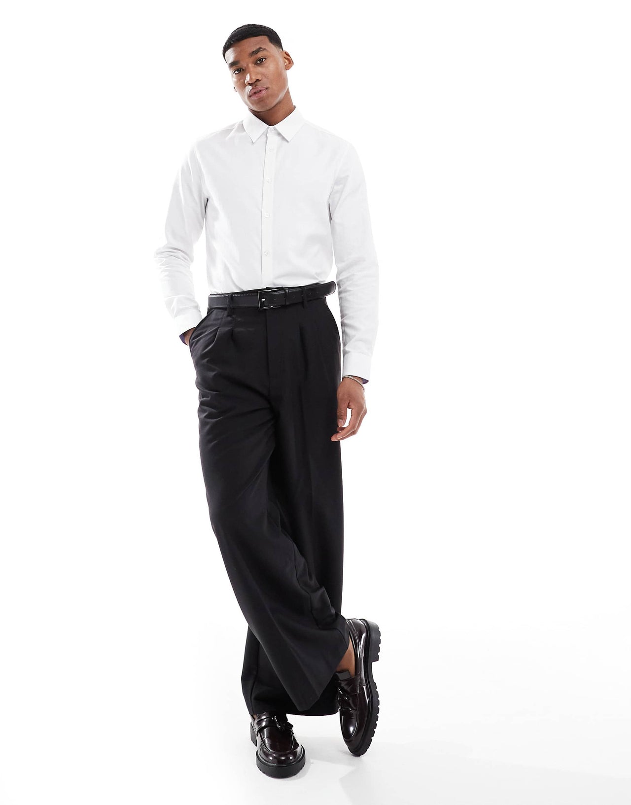ASOS DESIGN smart slim herringbone shirt in white