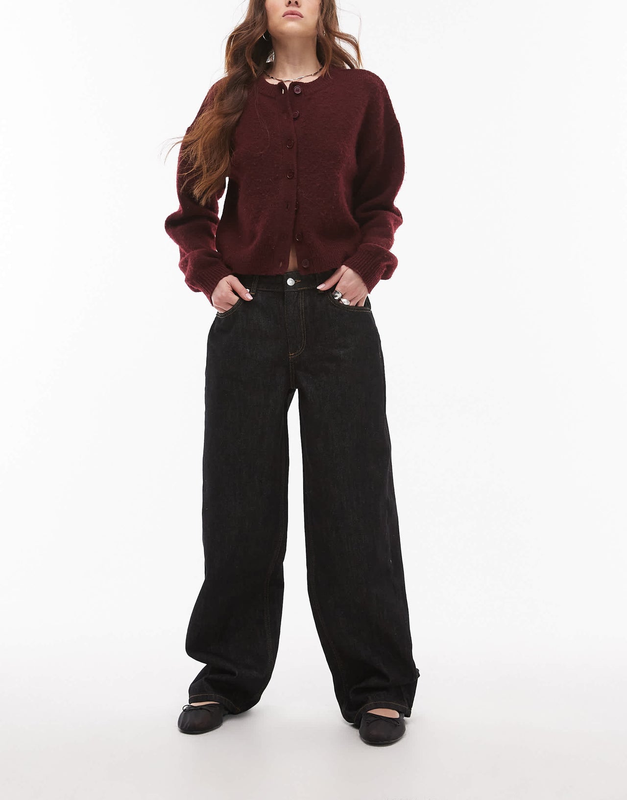 Topshop Cinch low rise relaxed jean in black ecru