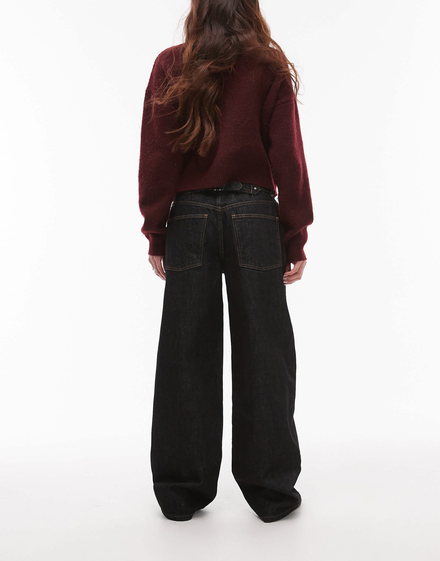 Topshop Cinch low rise relaxed jean in black ecru
