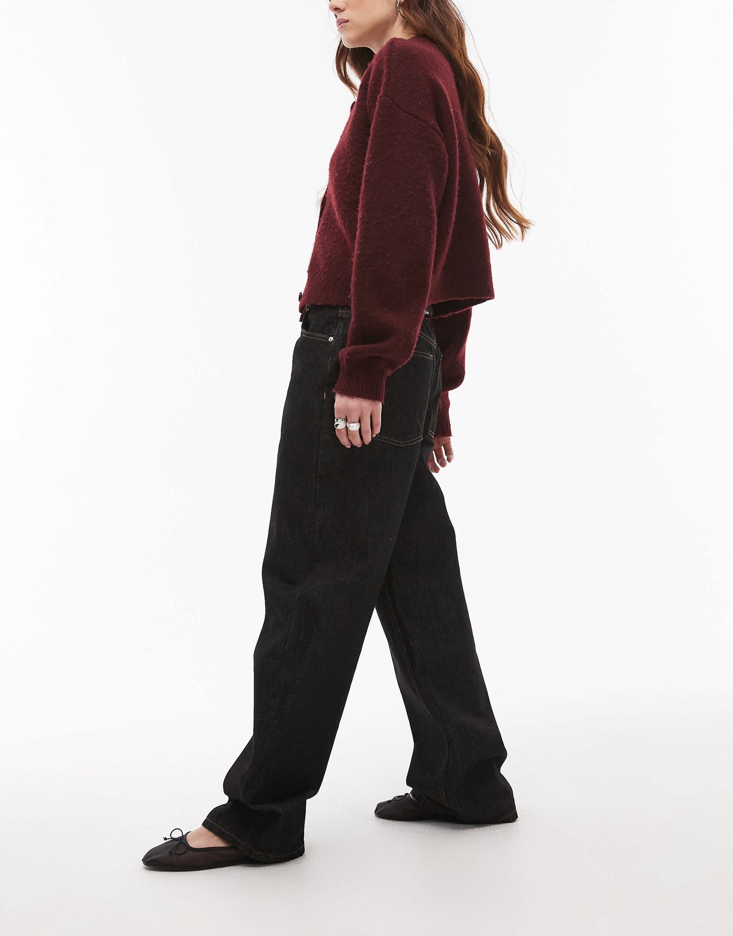 Topshop Cinch low rise relaxed jean in black ecru
