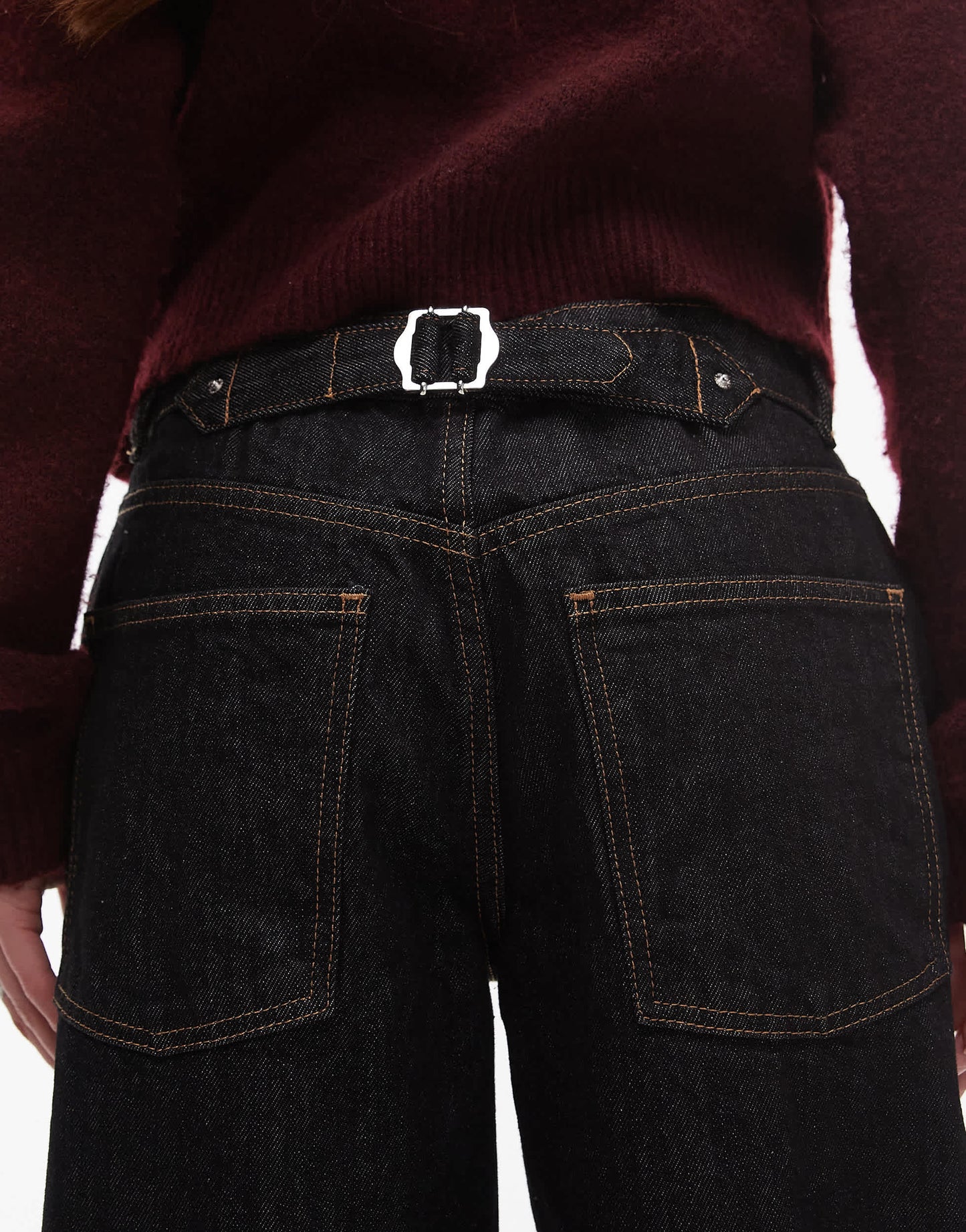 Topshop Cinch low rise relaxed jean in black ecru