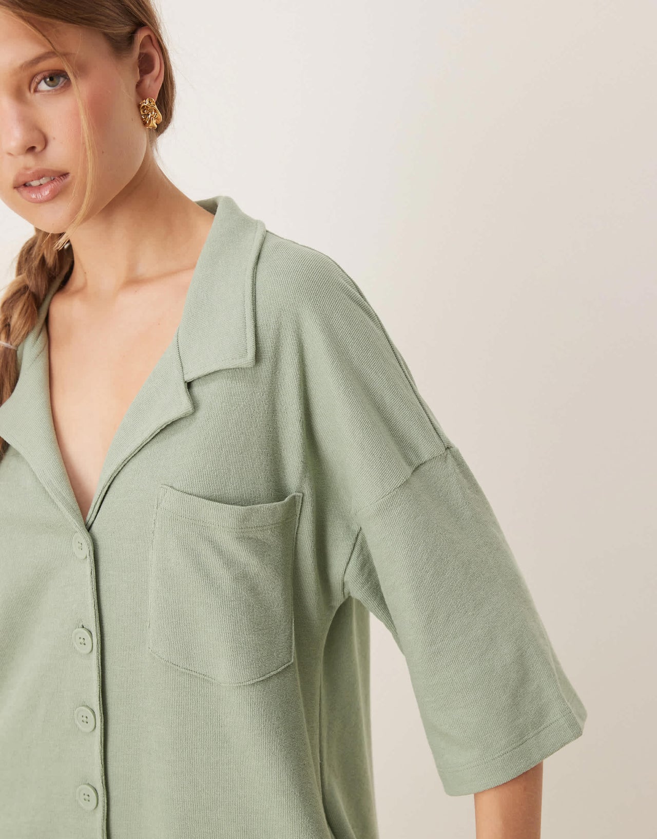 ASOS DESIGN towling t shirt romper in sage