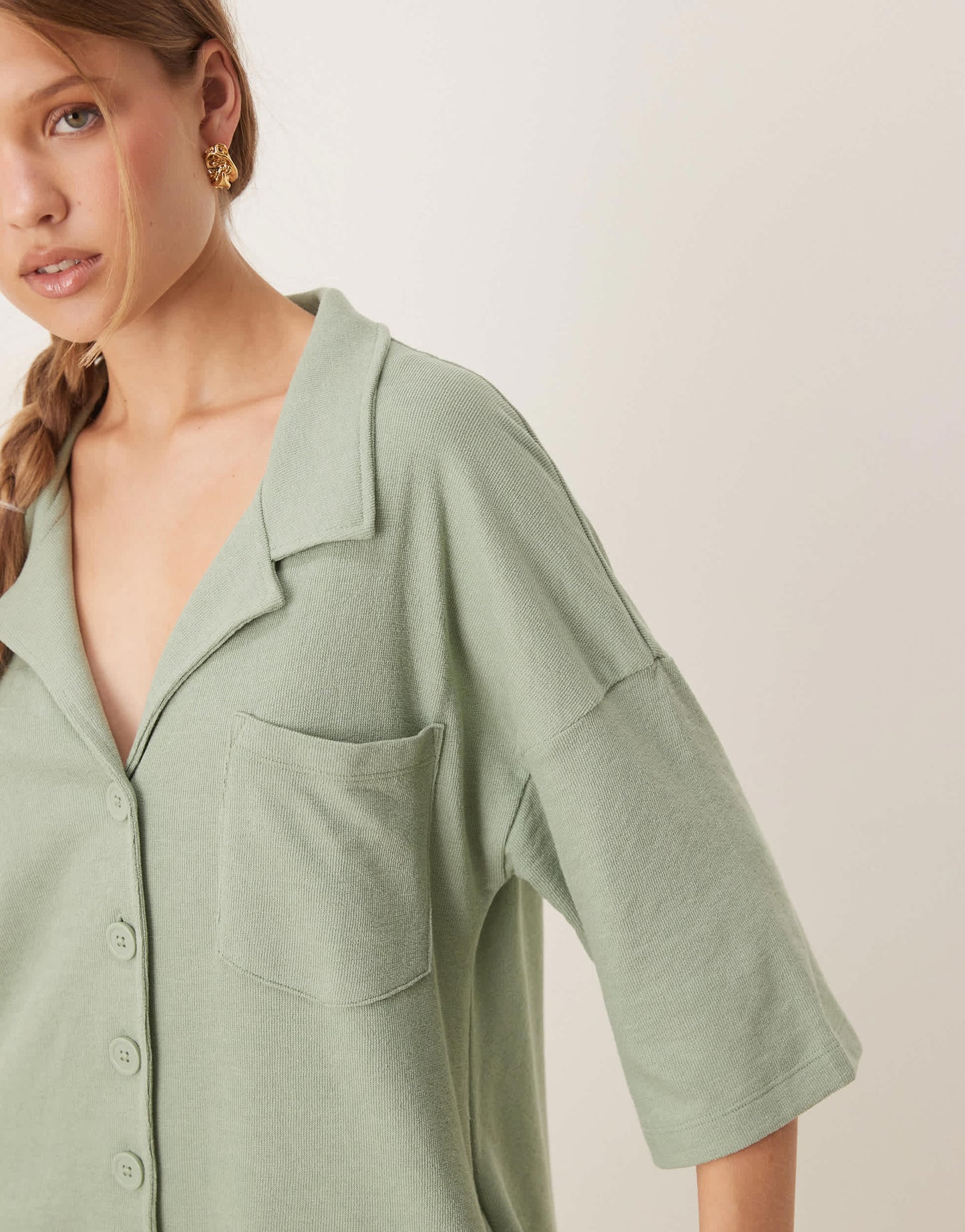 ASOS DESIGN towling t shirt romper in sage