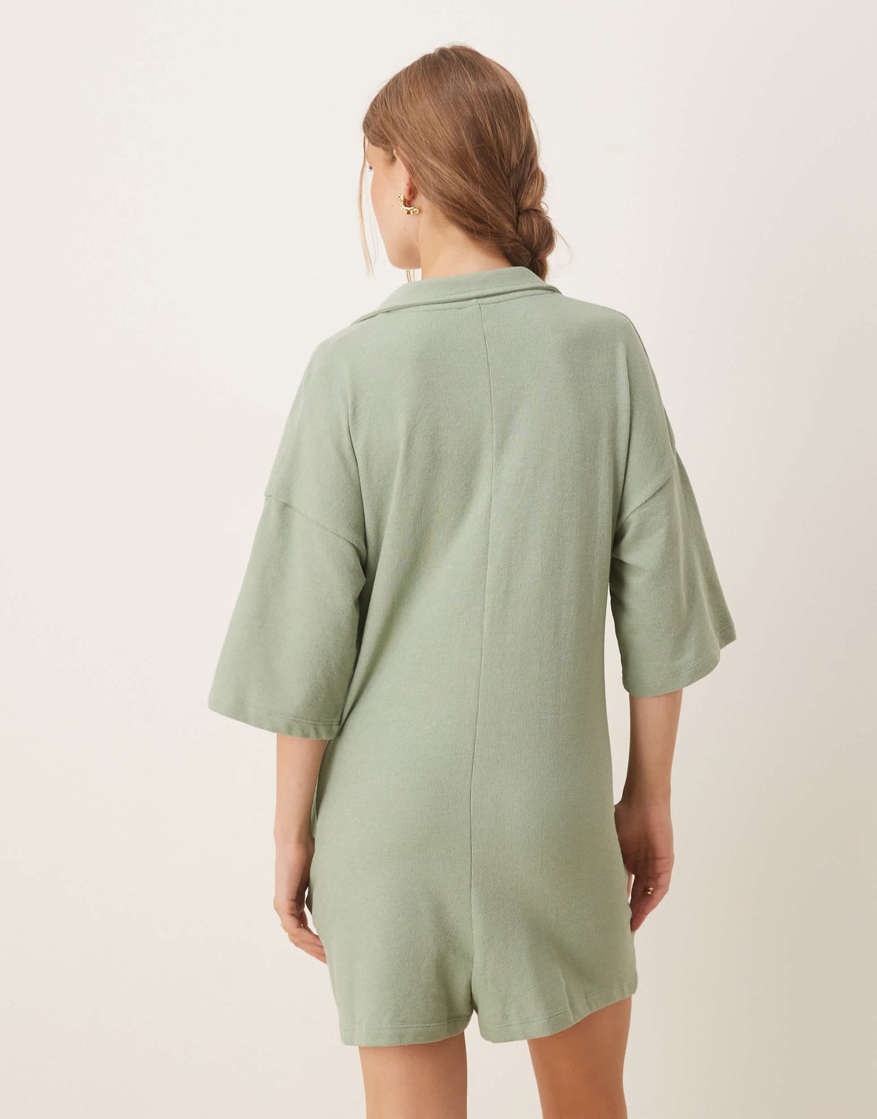 ASOS DESIGN towling t shirt romper in sage