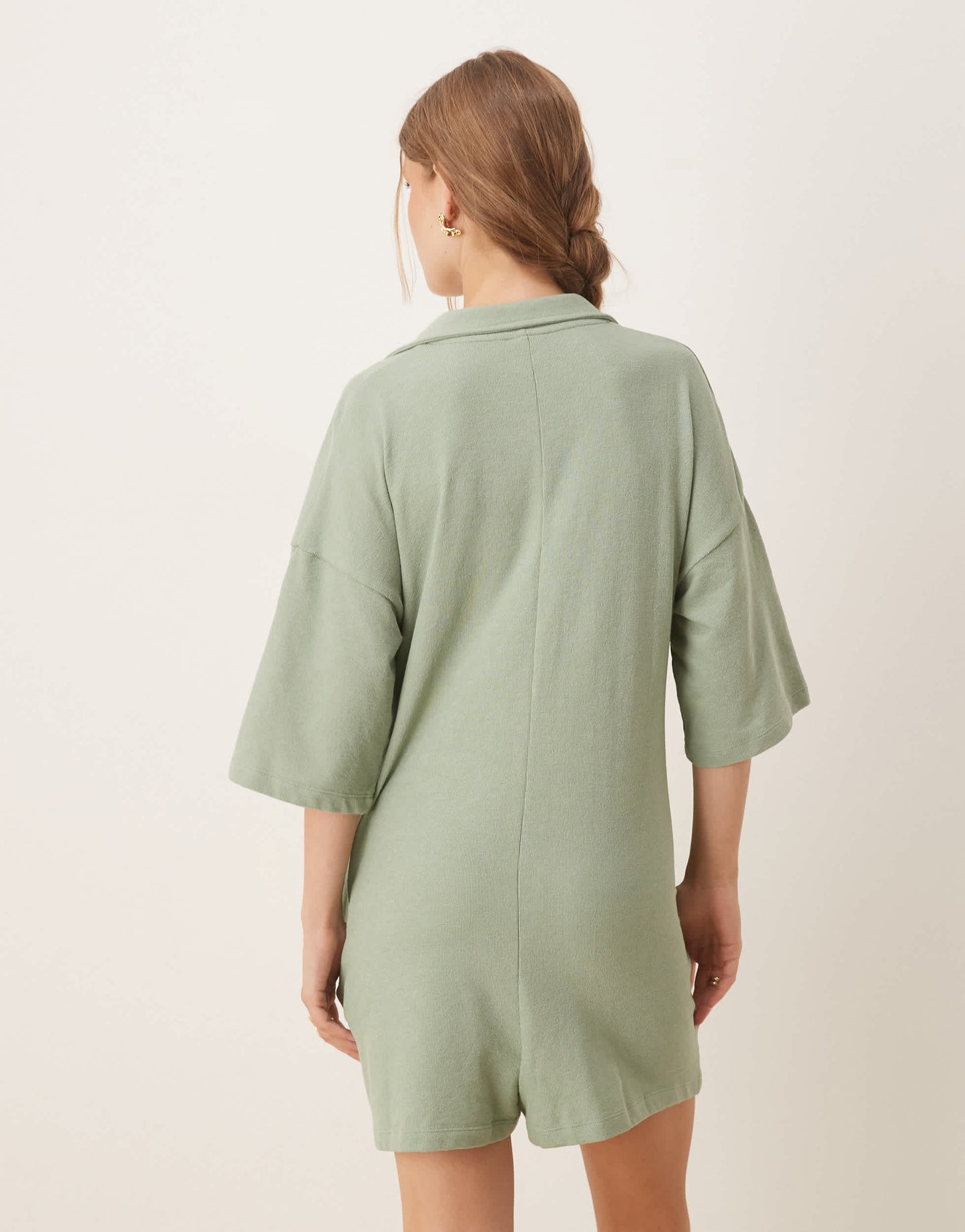 ASOS DESIGN towling t shirt romper in sage