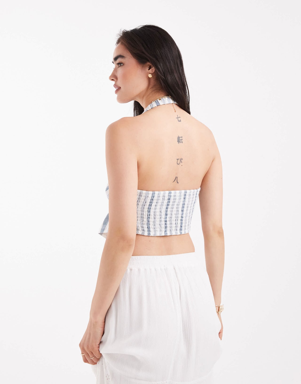 Wednesday's Girl bold stripe halter top in blue
