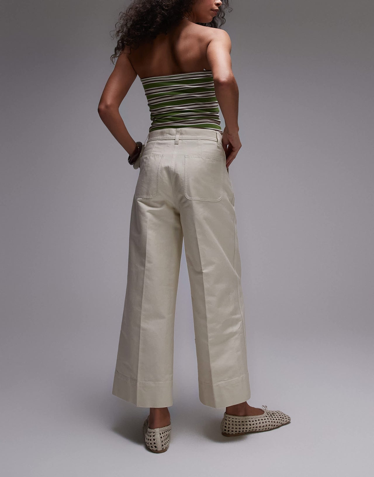 ARKET ankle grazer wide leg  structed cotton trousers in light beige