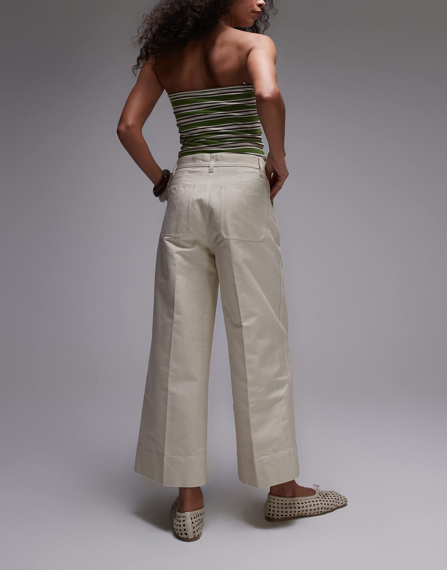 ARKET ankle grazer wide leg  structed cotton trousers in light beige