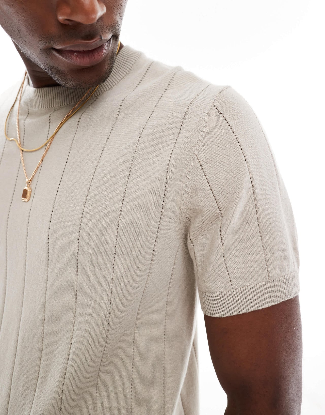 New Look knitted short sleeve t-shirt in off white