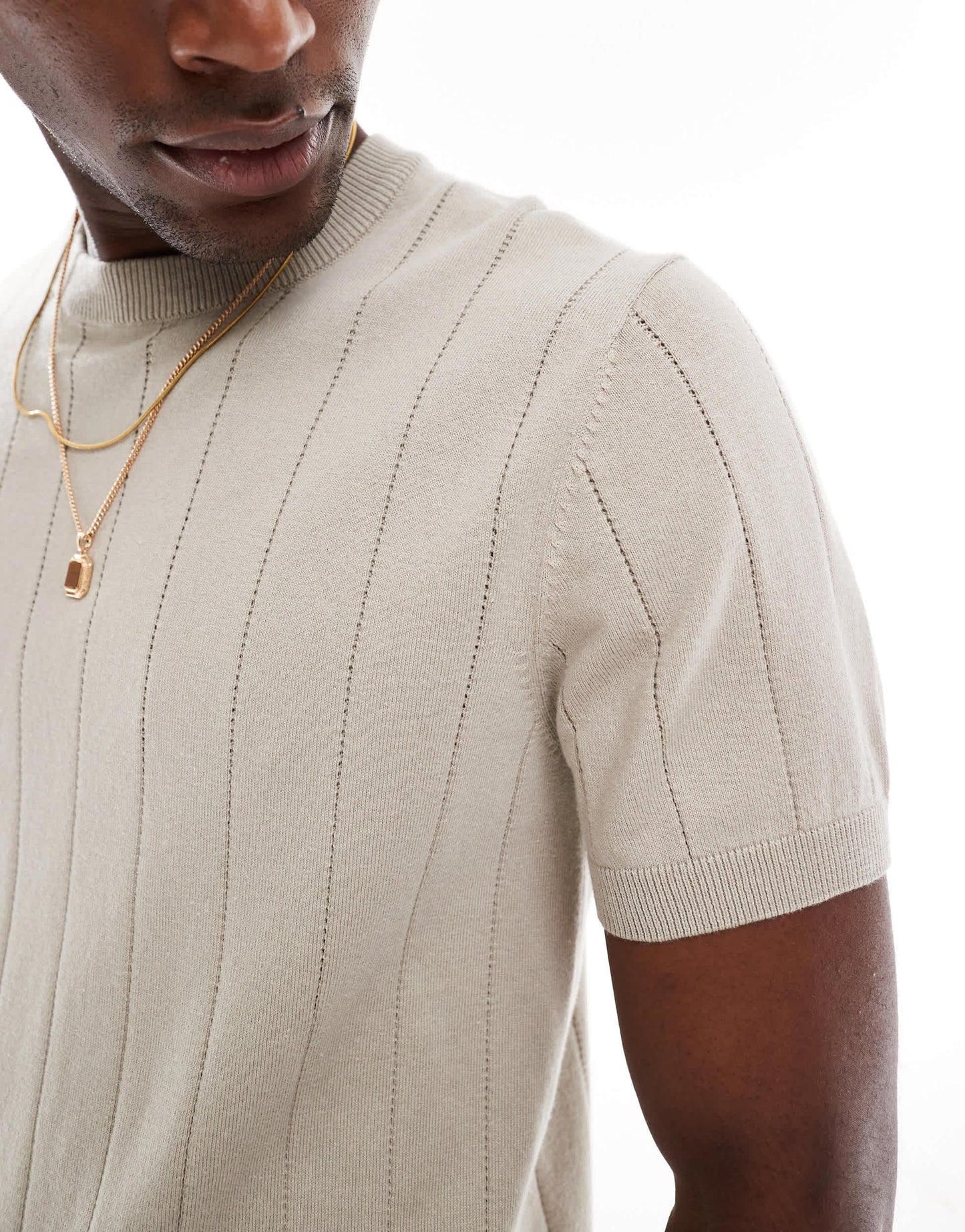 New Look knitted short sleeve t-shirt in off white