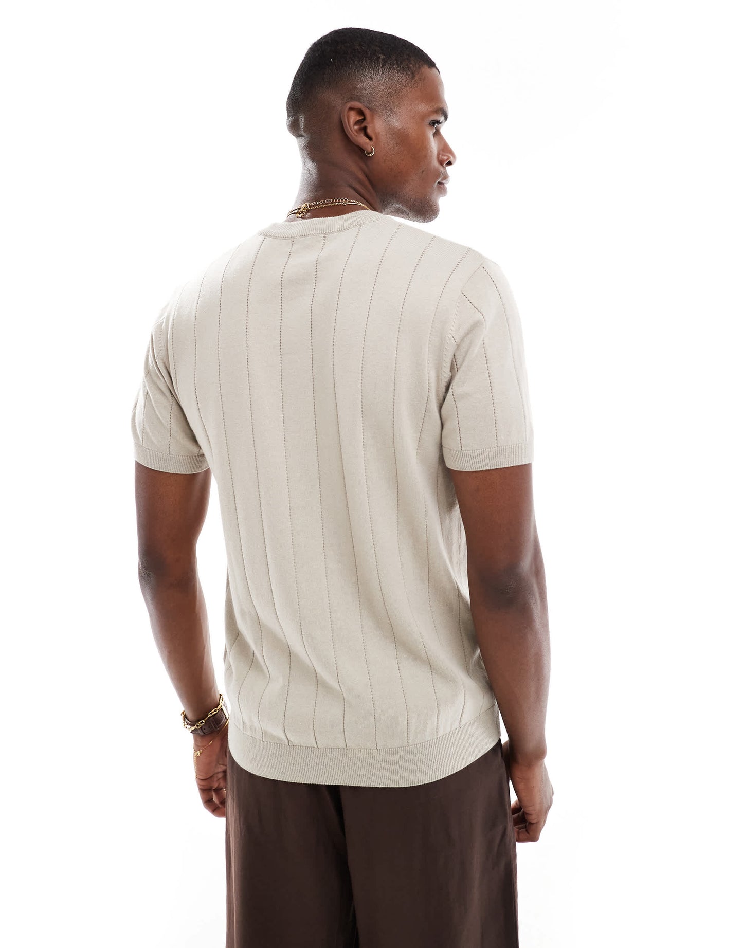 New Look knitted short sleeve t-shirt in off white