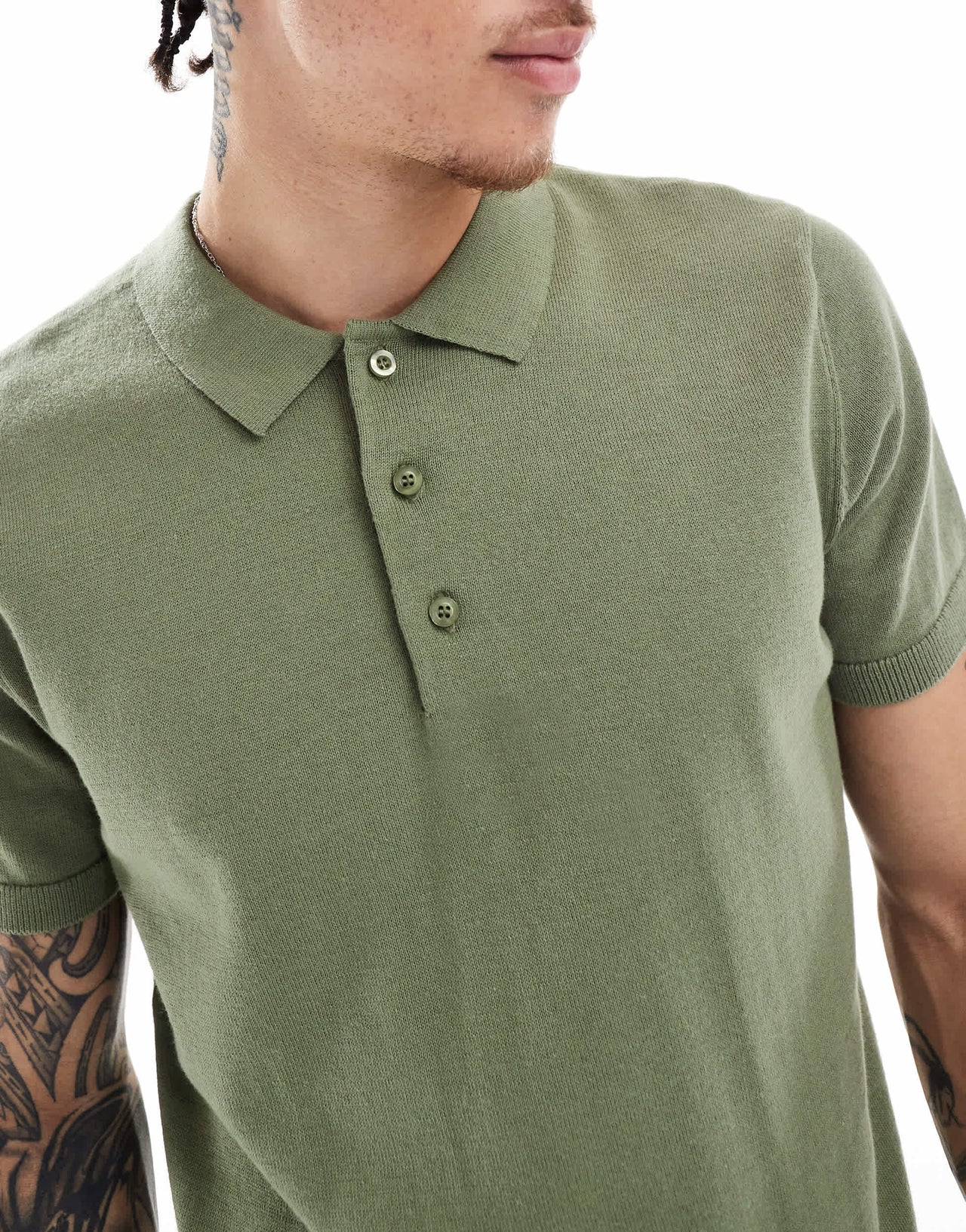 New Look knitted short sleeve polo in khaki