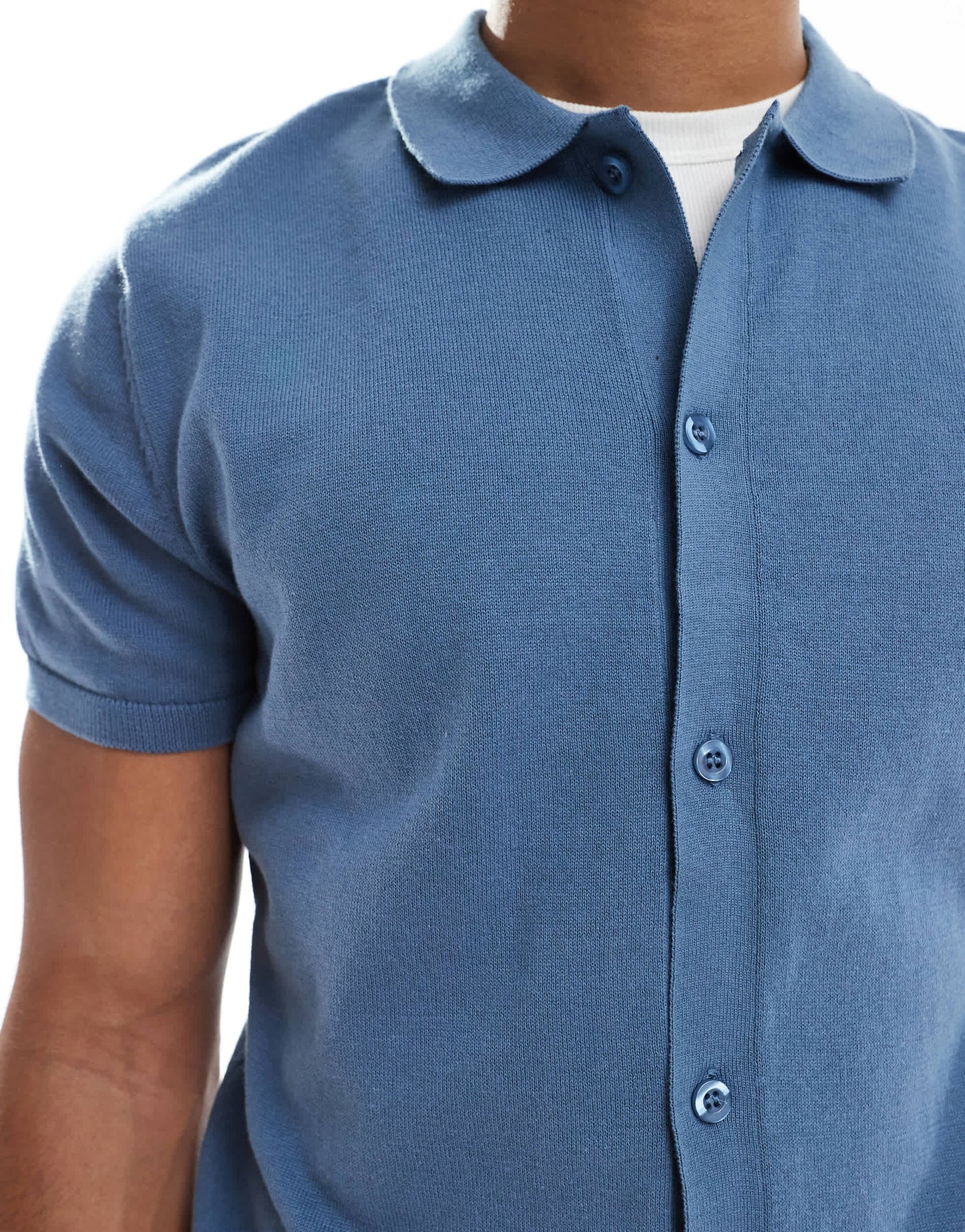 New Look knitted button down short sleeved shirt in blue