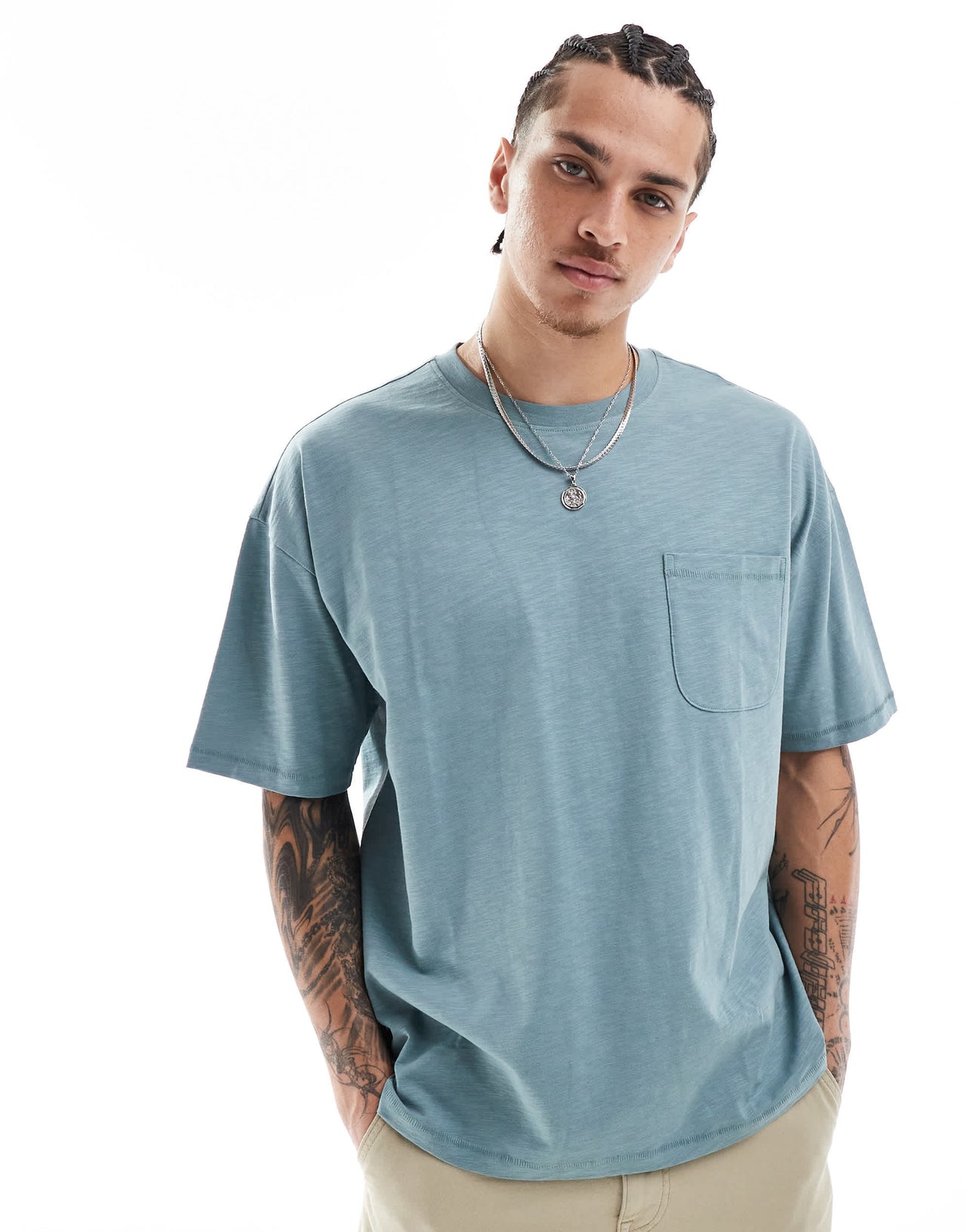 New Look slub pocket t-shirt in cool blue