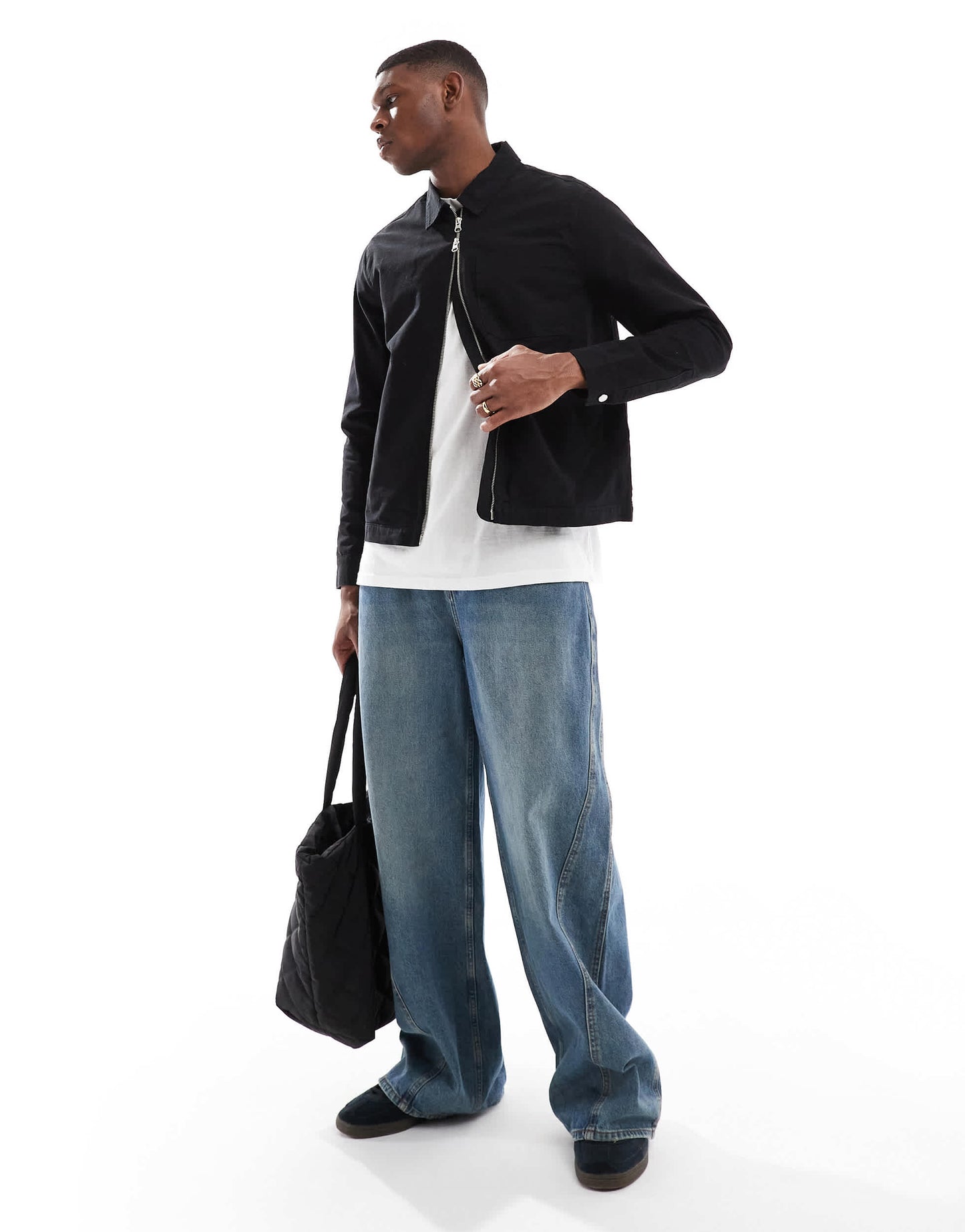New Look twill zip through jacket in black