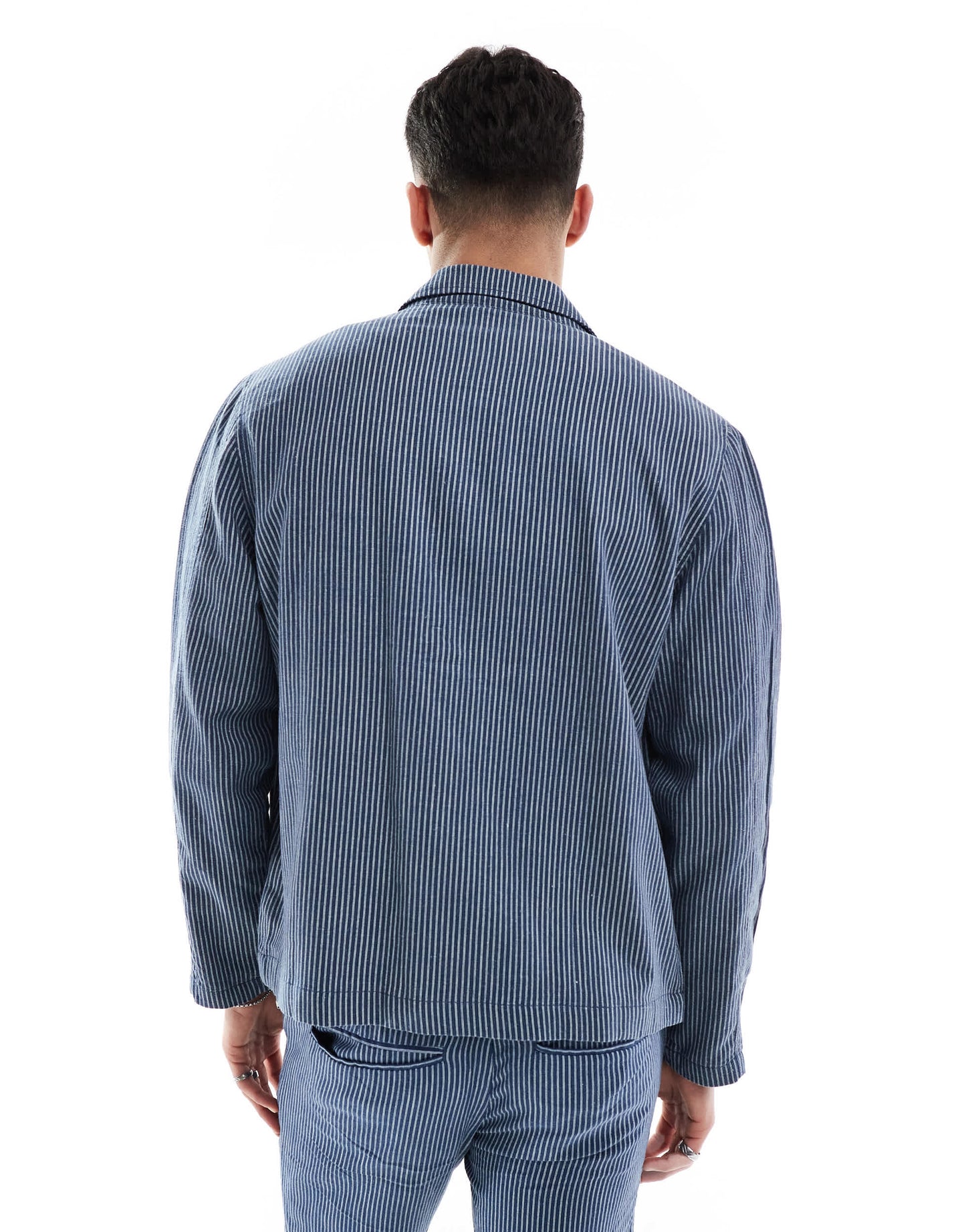New Look linen look striped harrington jacket co-ord in blue