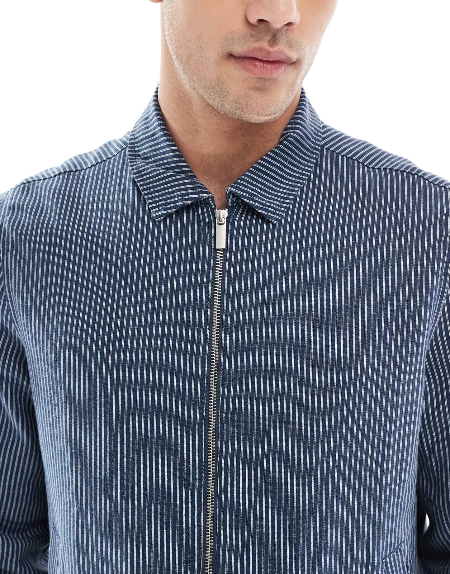 New Look linen look striped harrington jacket co-ord in blue