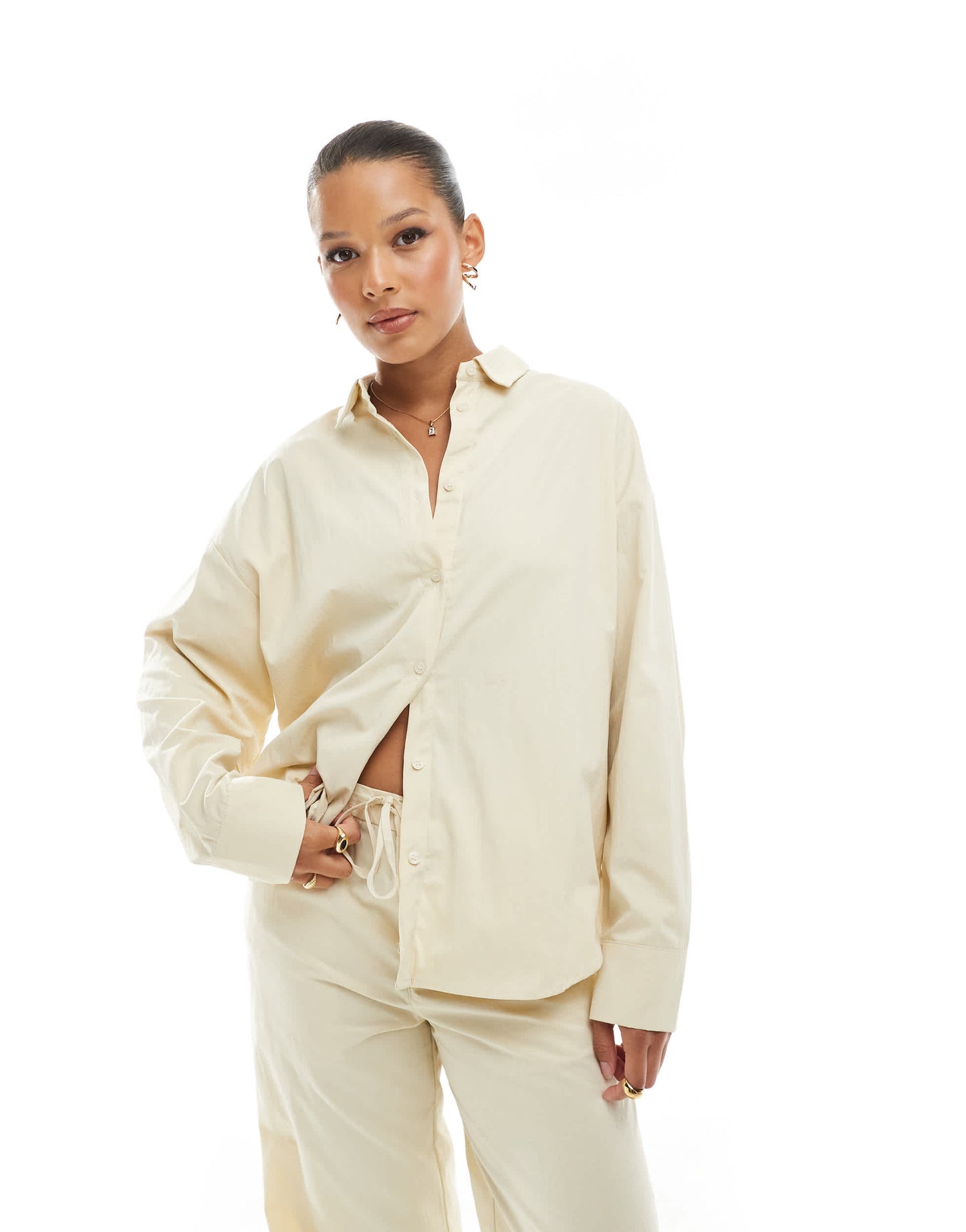Pull&Bear boxy shirt co-ord in cream