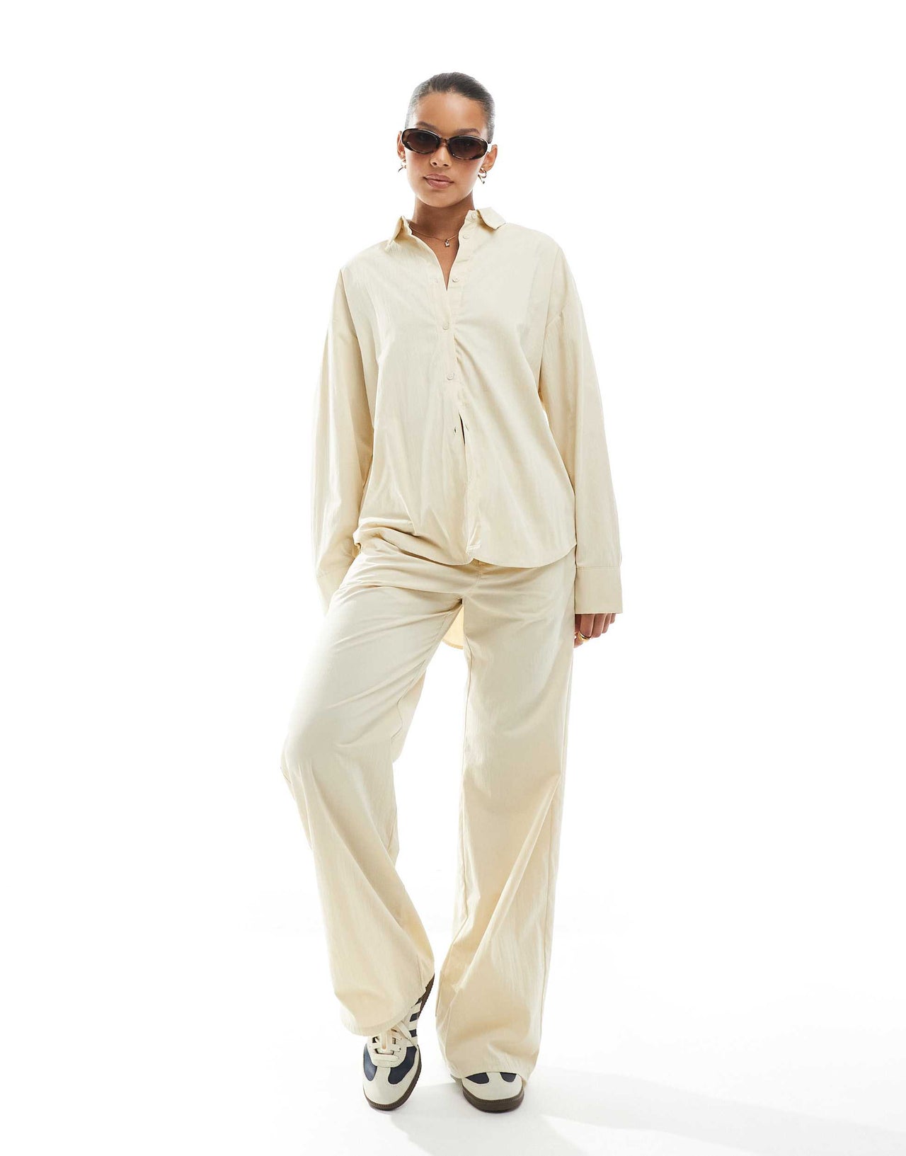 Pull&Bear boxy shirt co-ord in cream