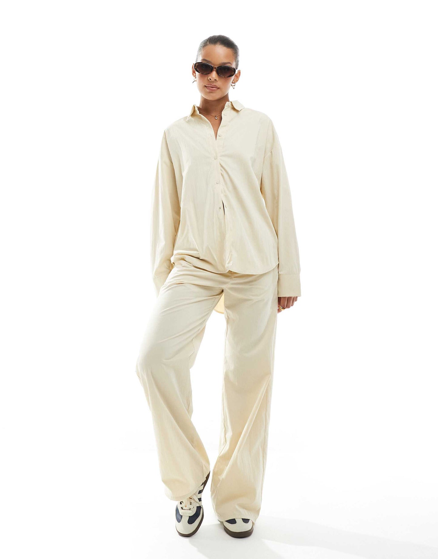 Pull&Bear boxy shirt co-ord in cream