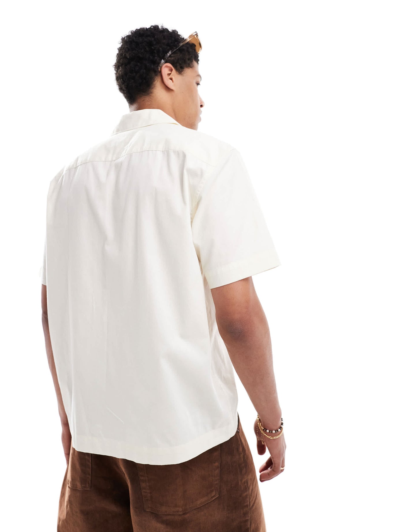 ONLY & SONS loose fit embroidered shirt in off white