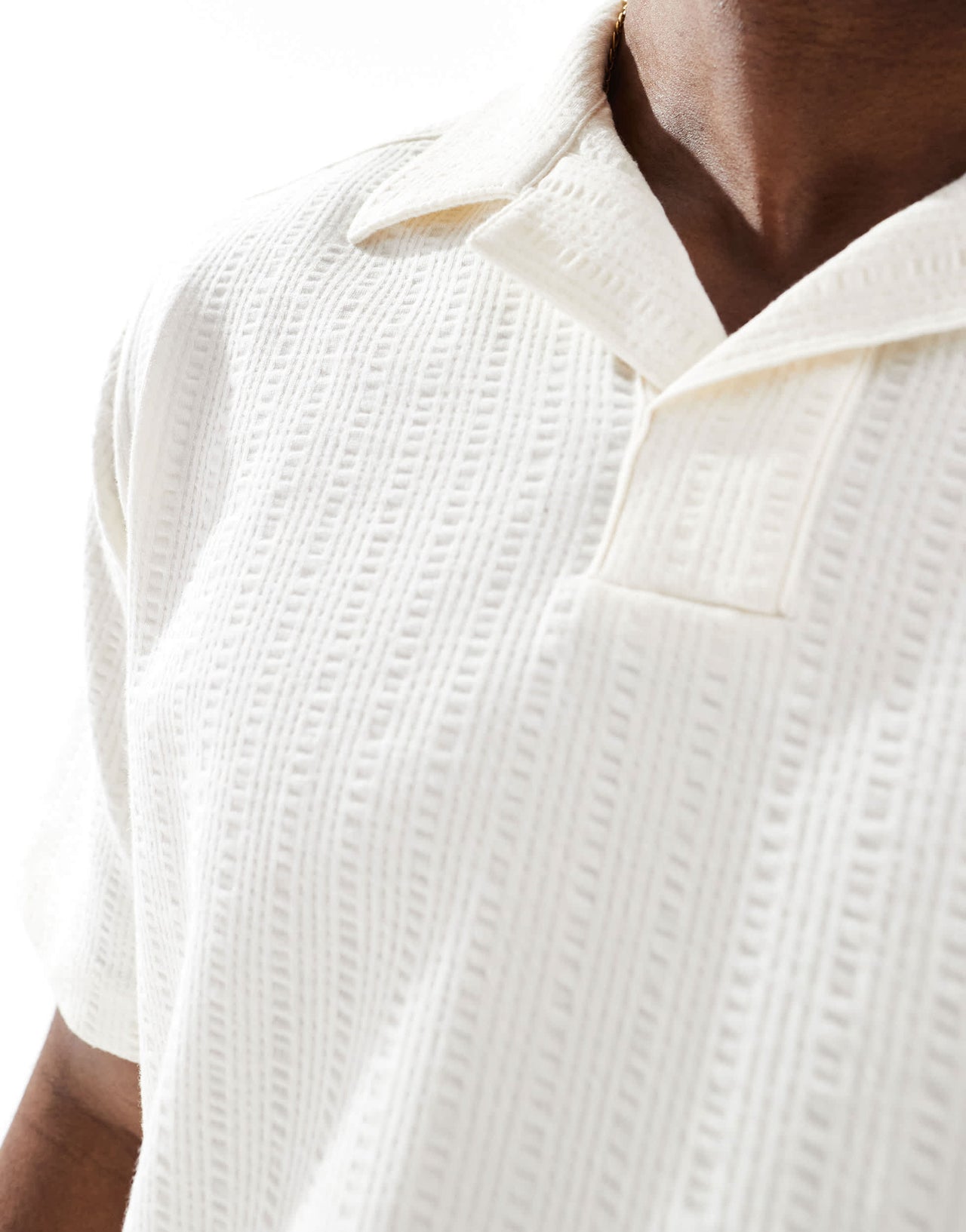 ONLY & SONS split neck seersucker polo in beige