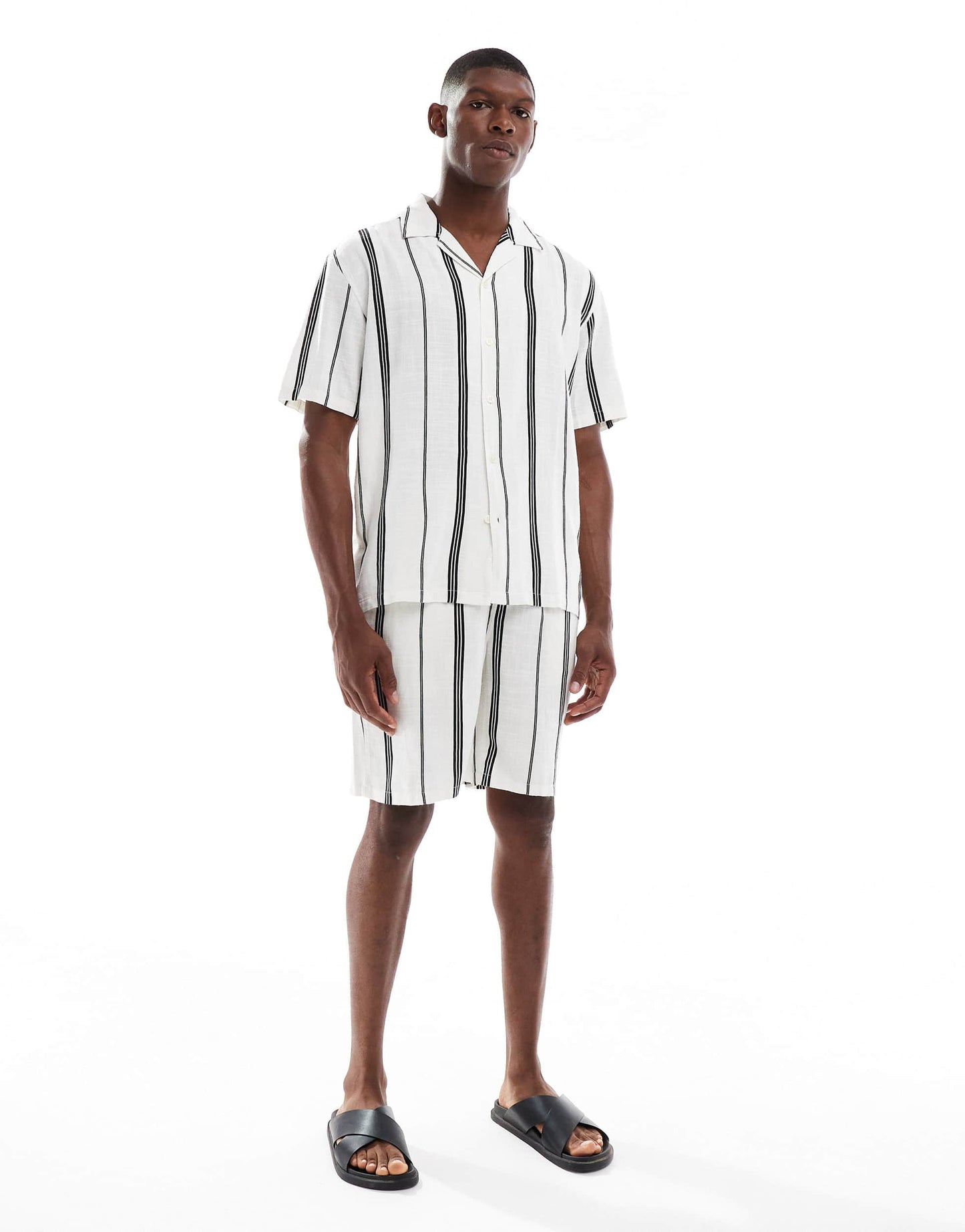 ONLY & SONS linen look short co-ord in mono stripe