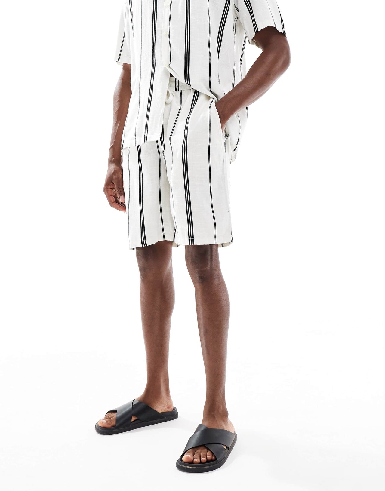 ONLY & SONS linen look short co-ord in mono stripe