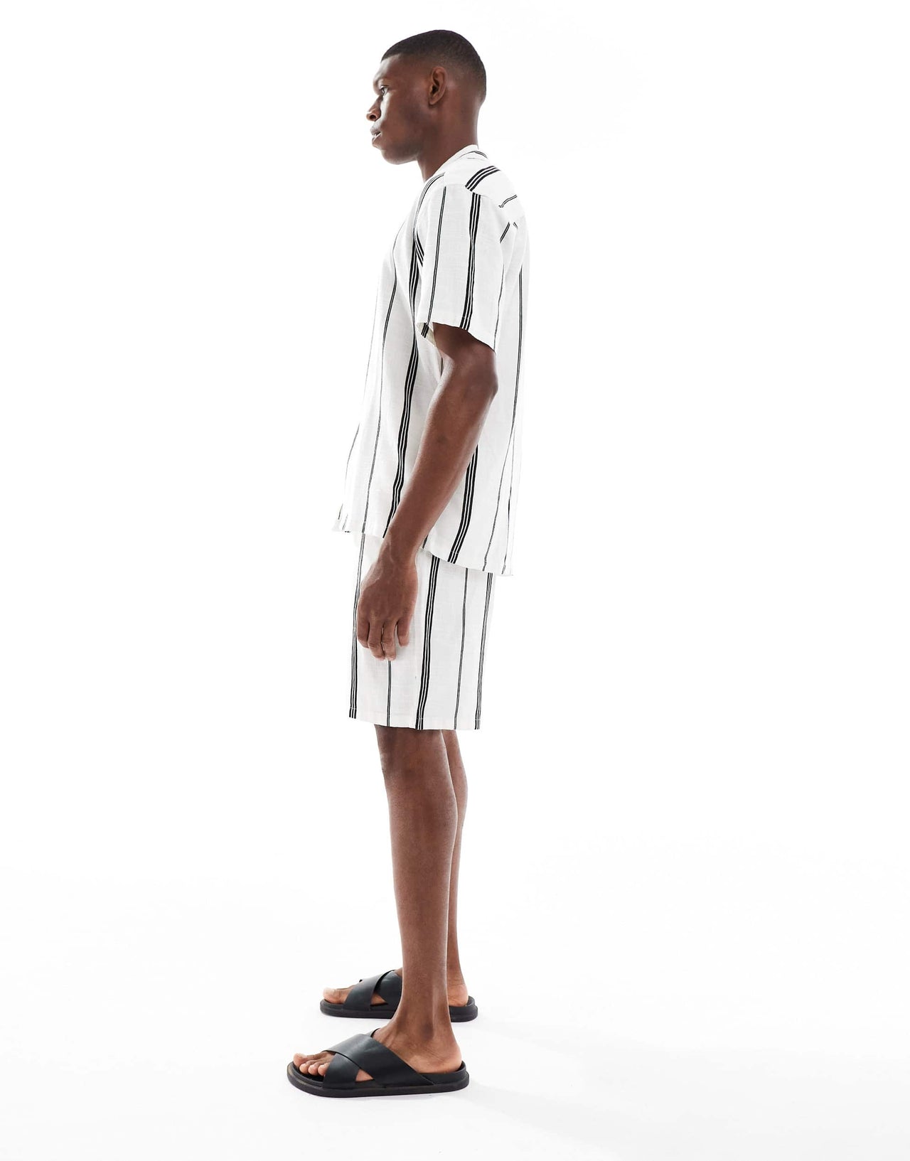 ONLY & SONS linen look short co-ord in mono stripe