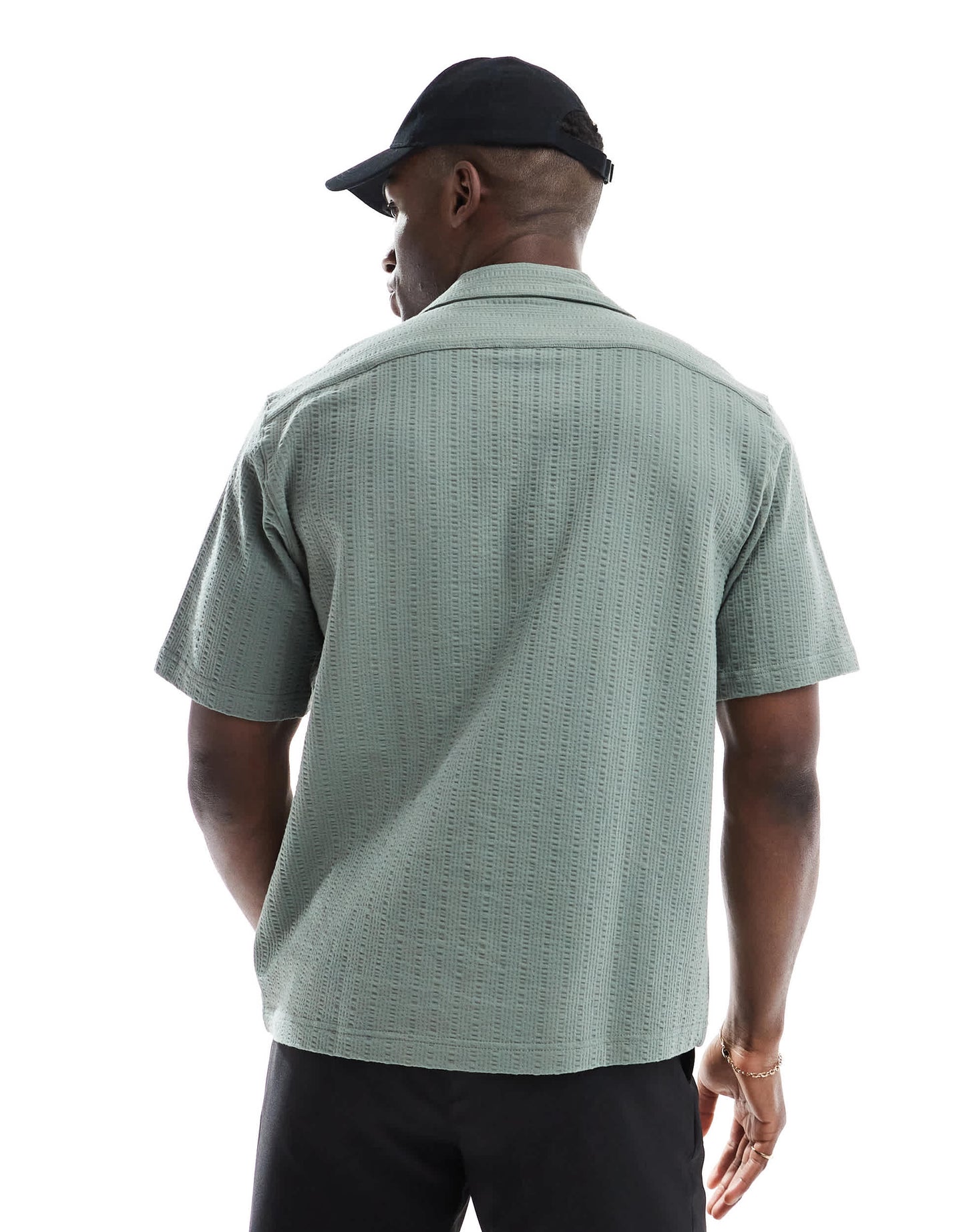 ONLY & SONS split neck seersucker polo in sage green