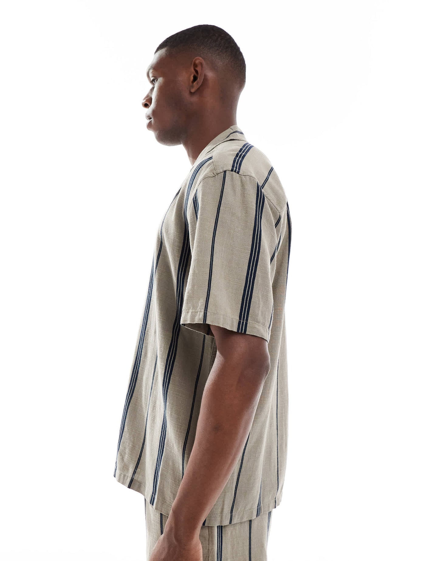 ONLY & SONS linen look shirt co-ord in beige stripe