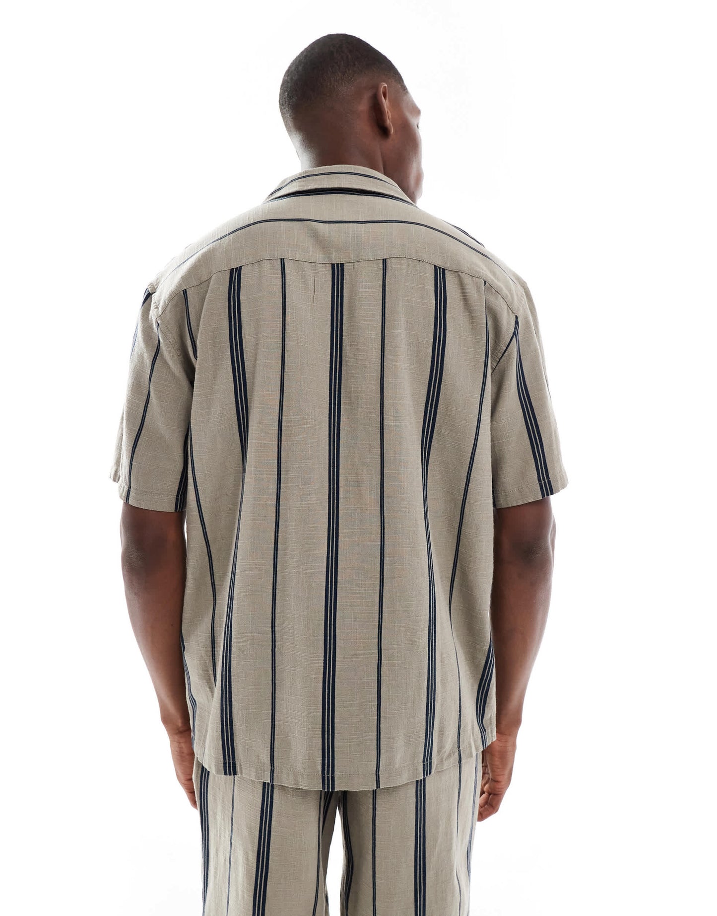 ONLY & SONS linen look shirt co-ord in beige stripe