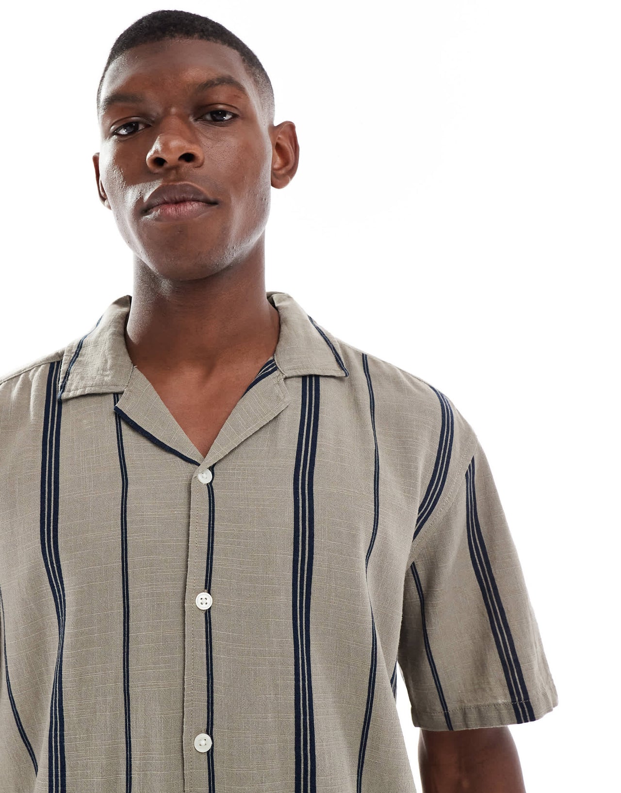 ONLY & SONS linen look shirt co-ord in beige stripe