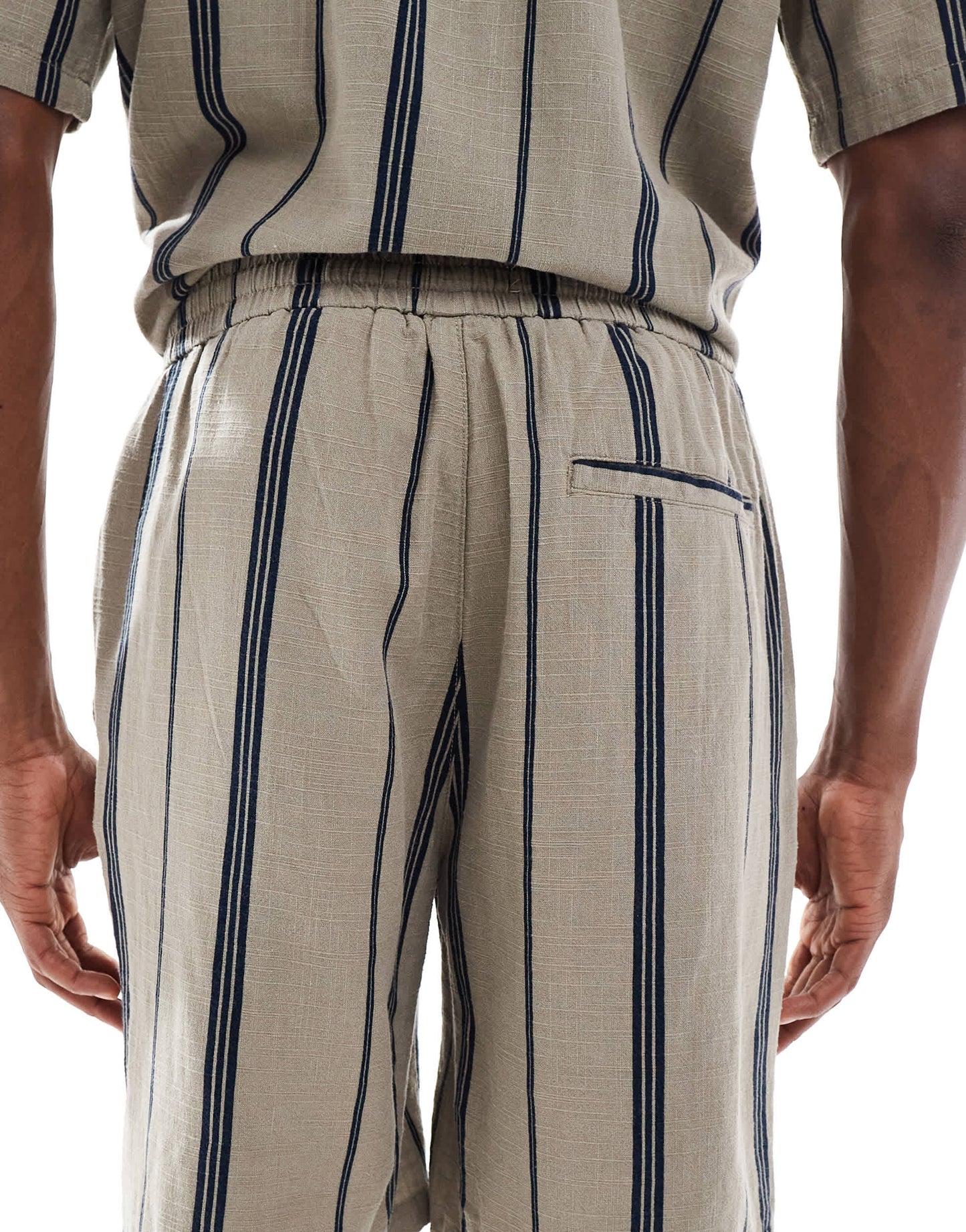 ONLY & SONS linen look short co-ord in beige stripe