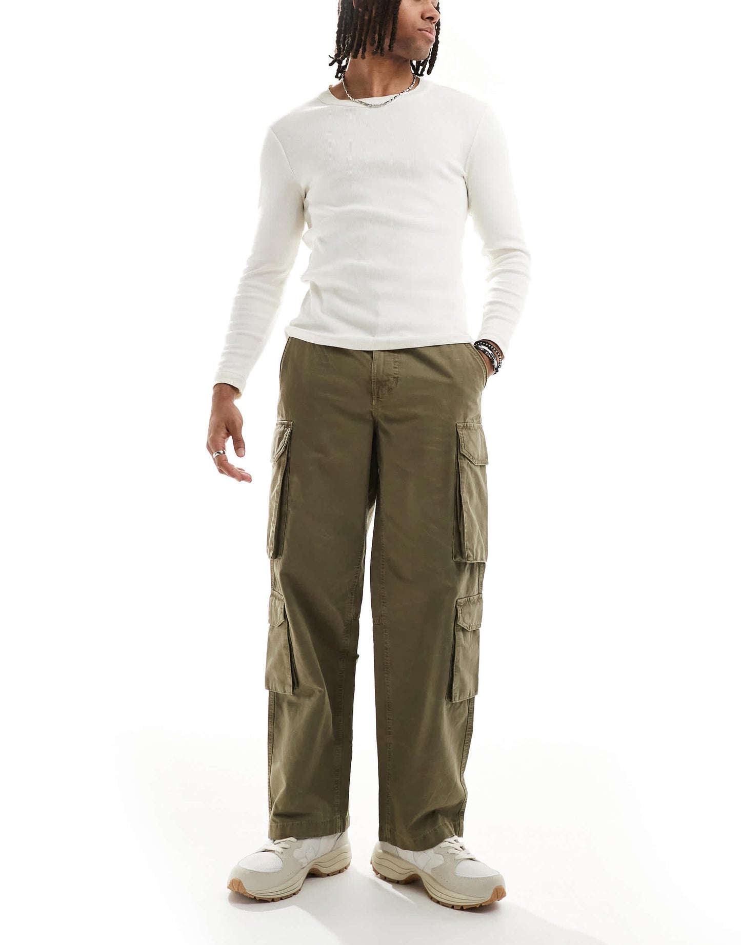River Island loose leg cargo trousers dark khaki