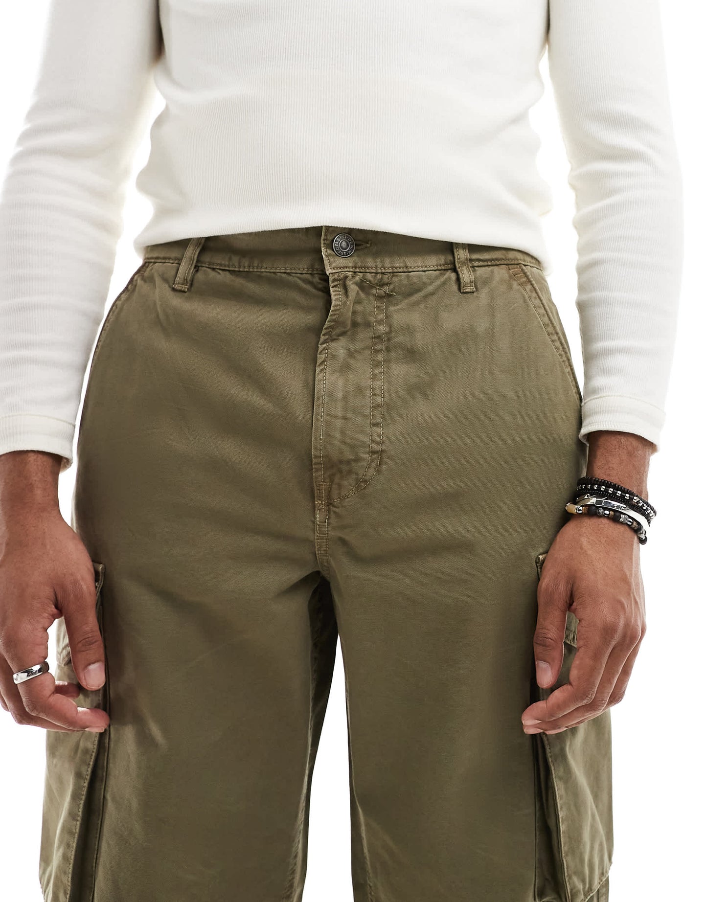 River Island loose leg cargo trousers dark khaki