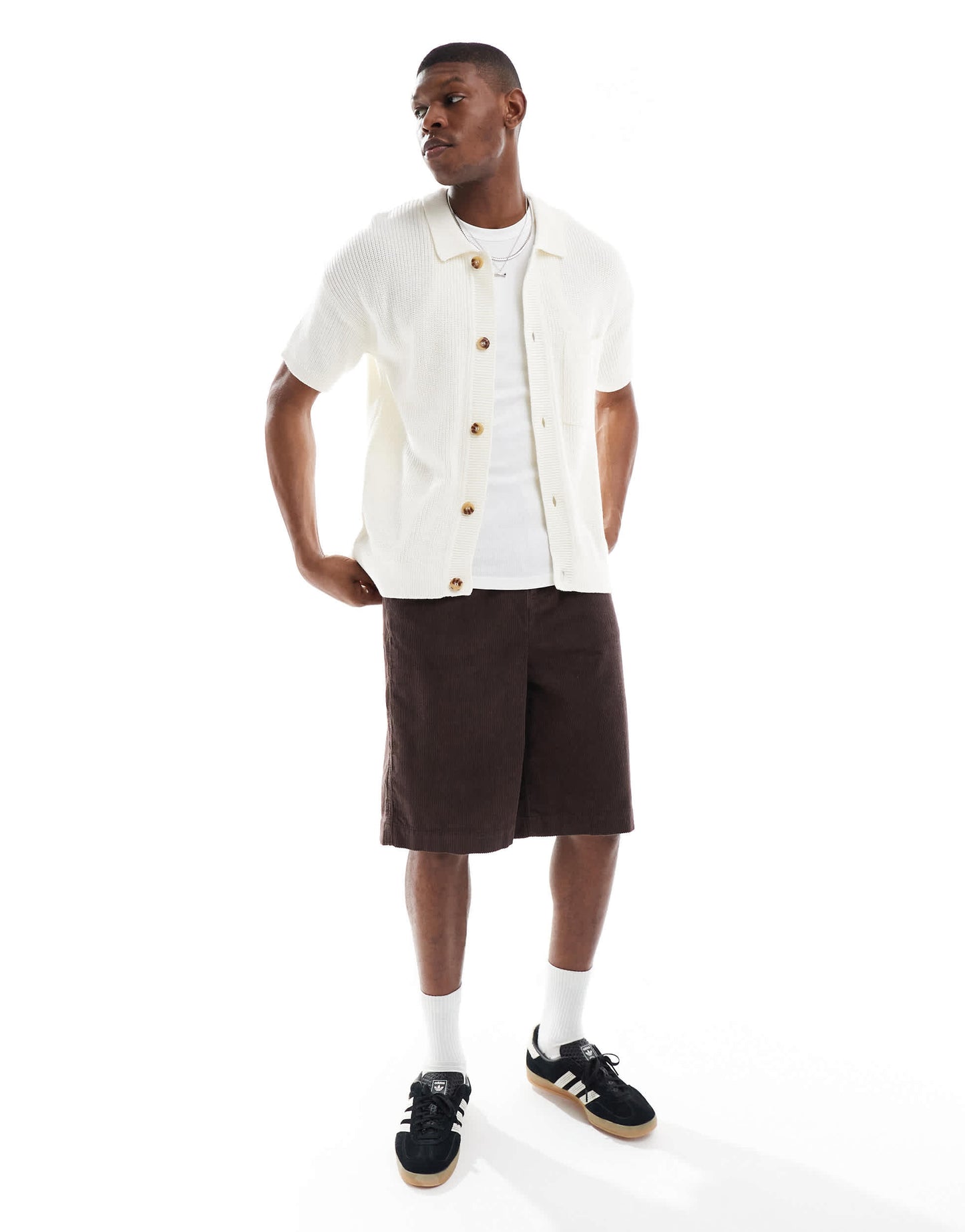 New Look knitted shirt in cream