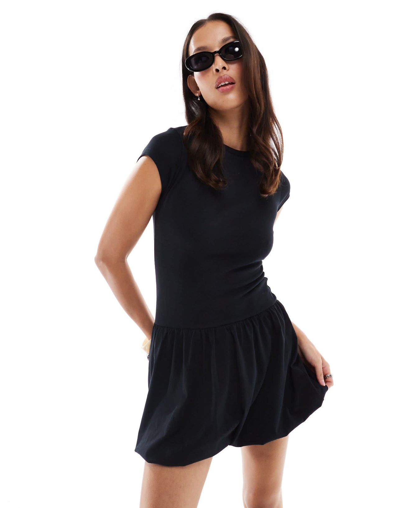 ASOS DESIGN short sleeve bubble hem mini dress in black
