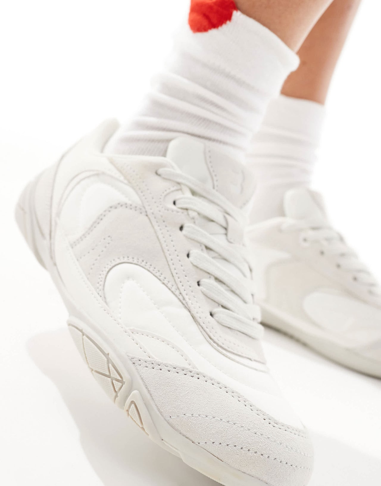 Bershka faux suede trainers in white